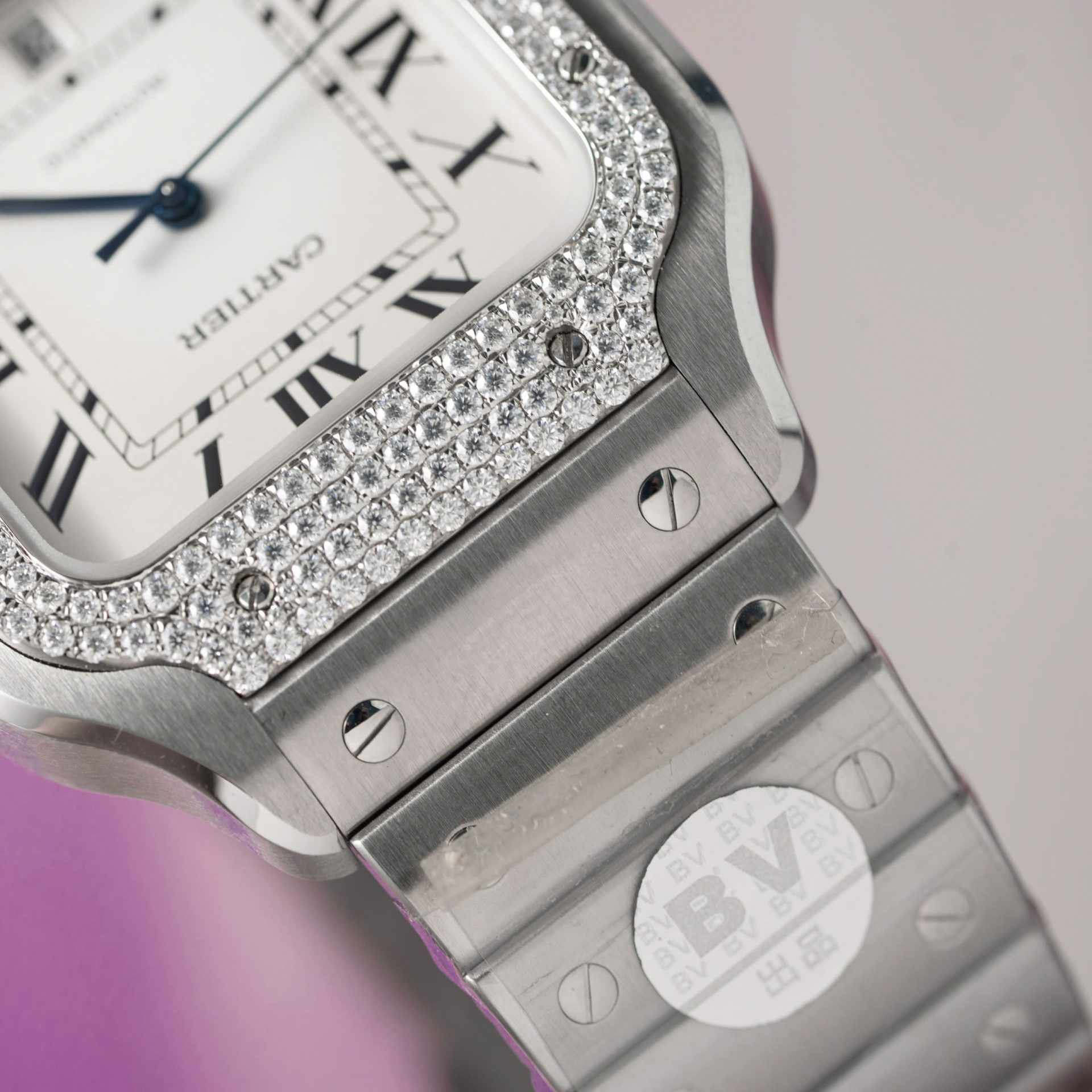 Cartier Replica 11 Watch Santos Moissanite Diamond Bezel White Dial BV Factory 39.8mm - Top club