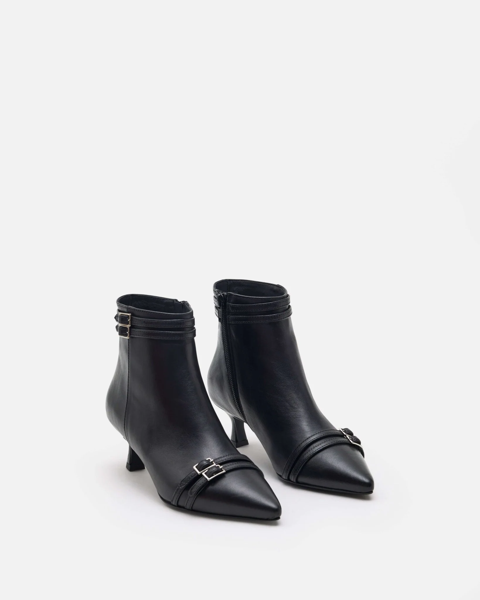 BOTTINES FILIA - En cuir à détails brides et talons kitten noir