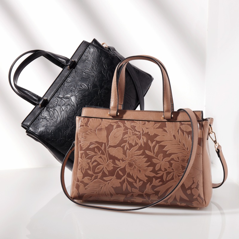 Salome Floral Satchel with Zip Closure and Crossbody Strap - MIDNIGHT VELVET CATALOG