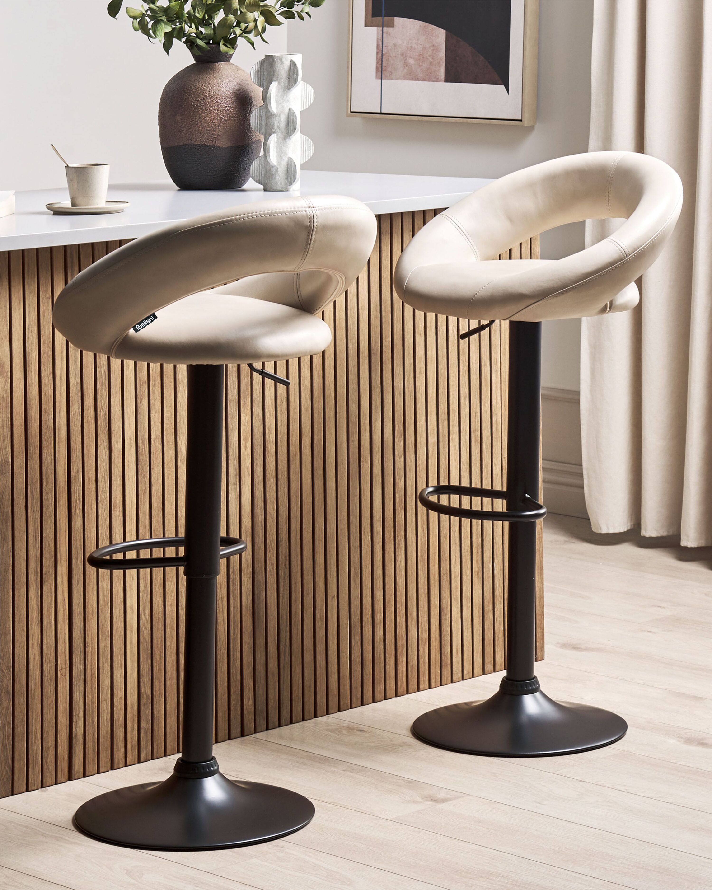 Set of 2 Bar Chairs PEORIA Faux Leather Swivel Light Beige