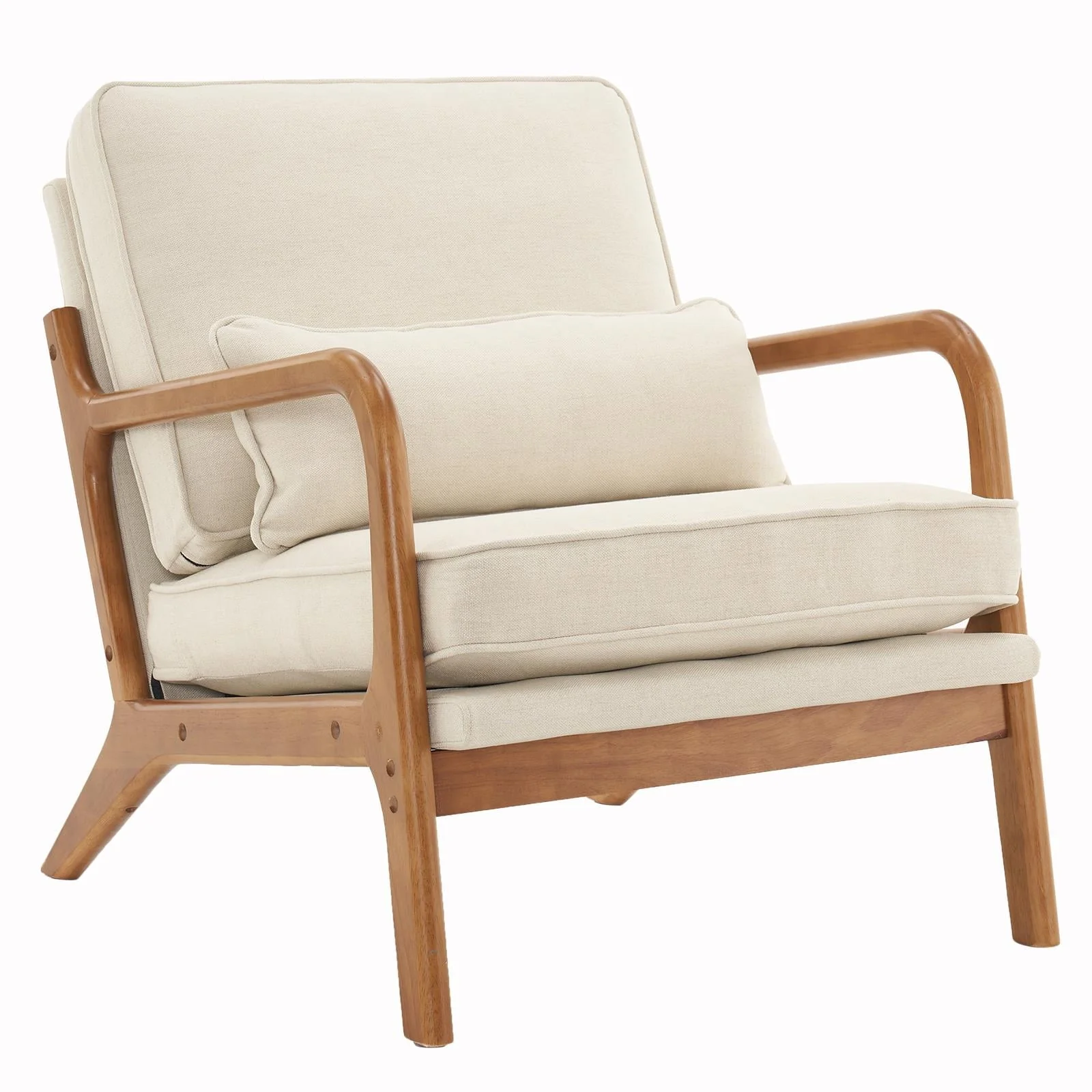 UBesGoo Modern Arm Chair Linen Fabric Upholstered Comfy Reading Accent Chair with Solid Wood Frame Beige - Image 20