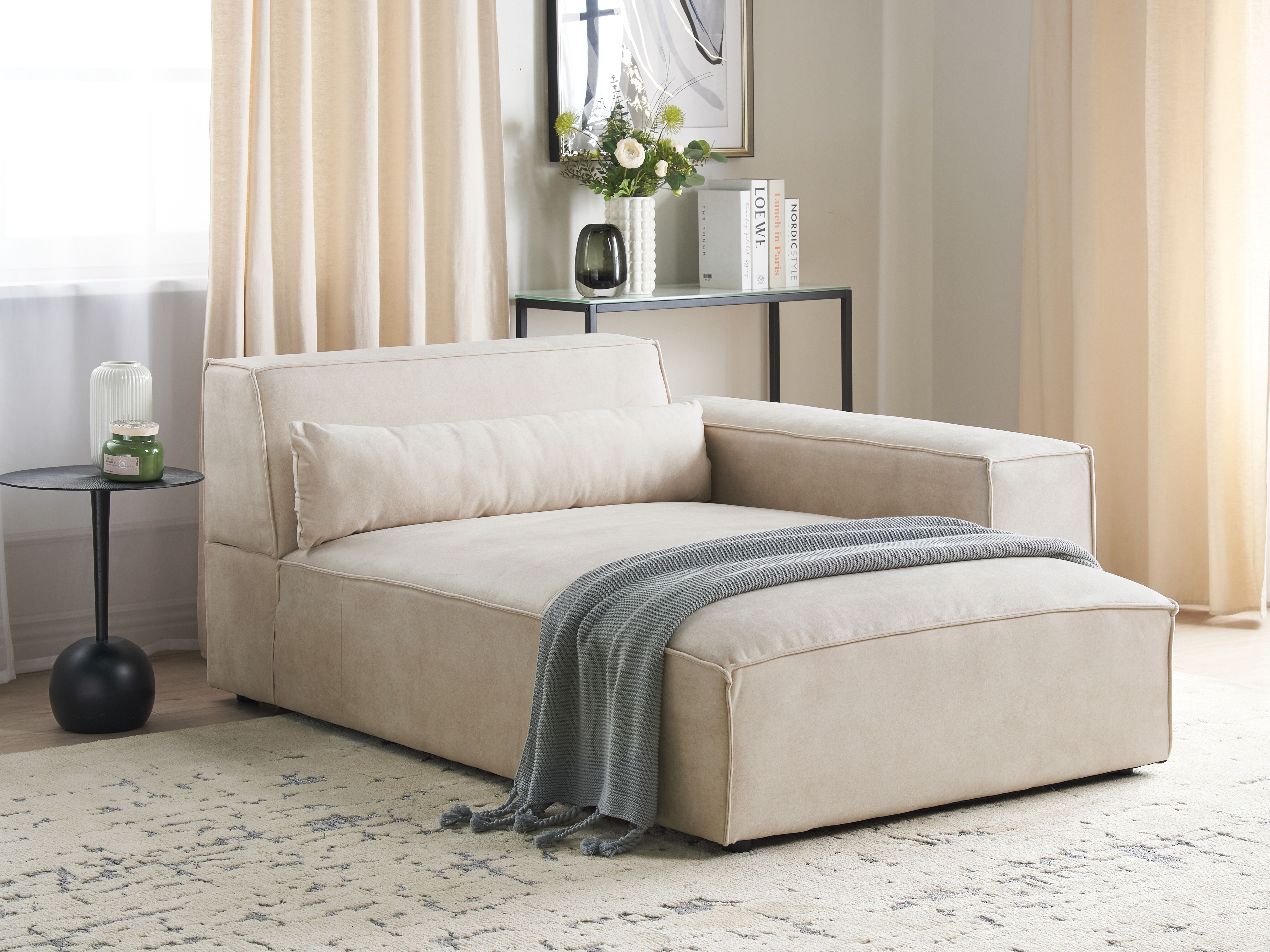 Left-Hand Chaise Lounge HELLNAR Velvet Light Beige