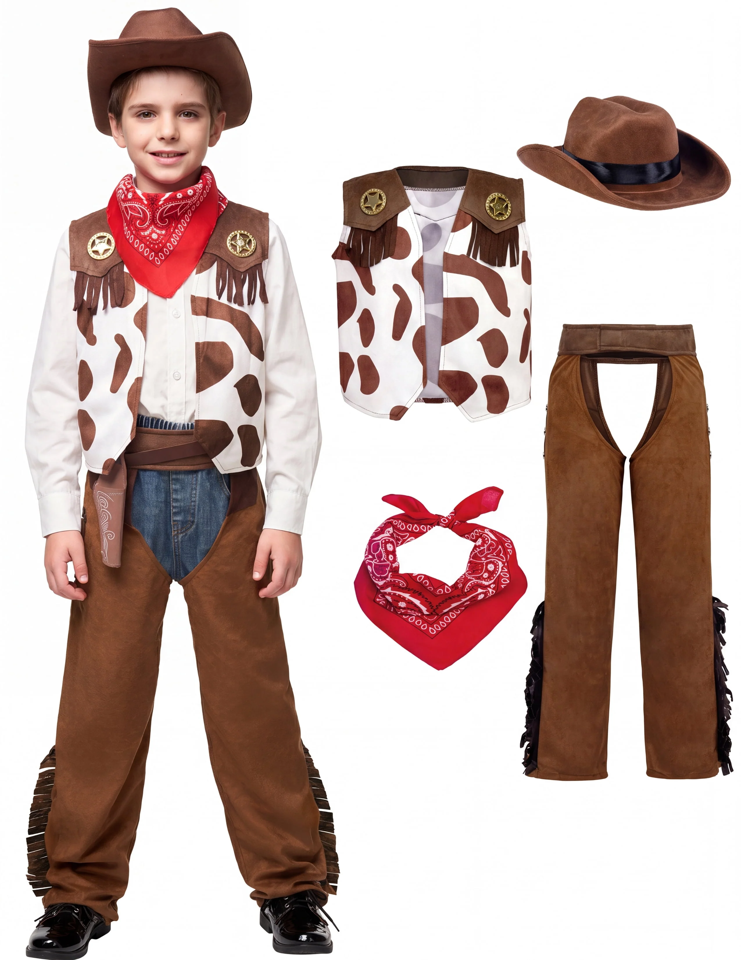Joyfy Halloween Cowboy Costume for Boys, Kids Cowboy Costume Set, Brown Western Style Cowboy Outfit with Cowboy Hat for Toddler Dress-up Party Cosplay - Image 5 Joyfy Halloween Cowboy Costume for Boys, Kids Cowboy Costume Set, Brown Western Style Cowboy Outfit with Cowboy Hat for Toddler Dress-up Party Cosplay - Image 5