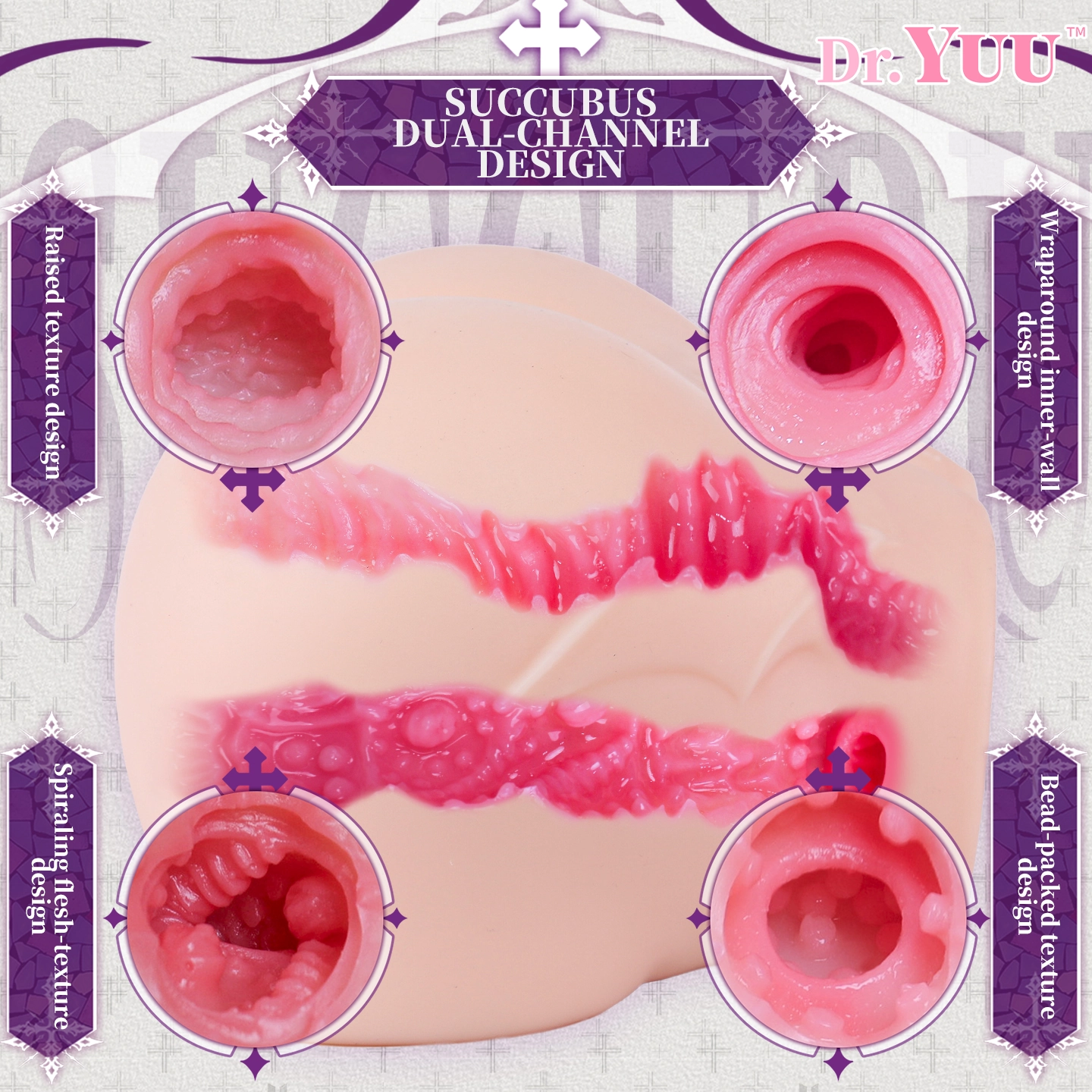 succubus dual entry masturbator with heaven and hell textured canal design