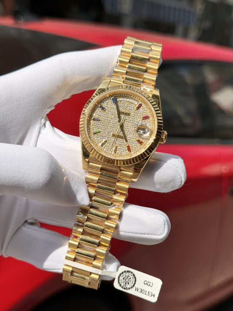Rolex Day-Date Solid Gold Wrapped Replica Watch With Moissanite 40mm - Top club