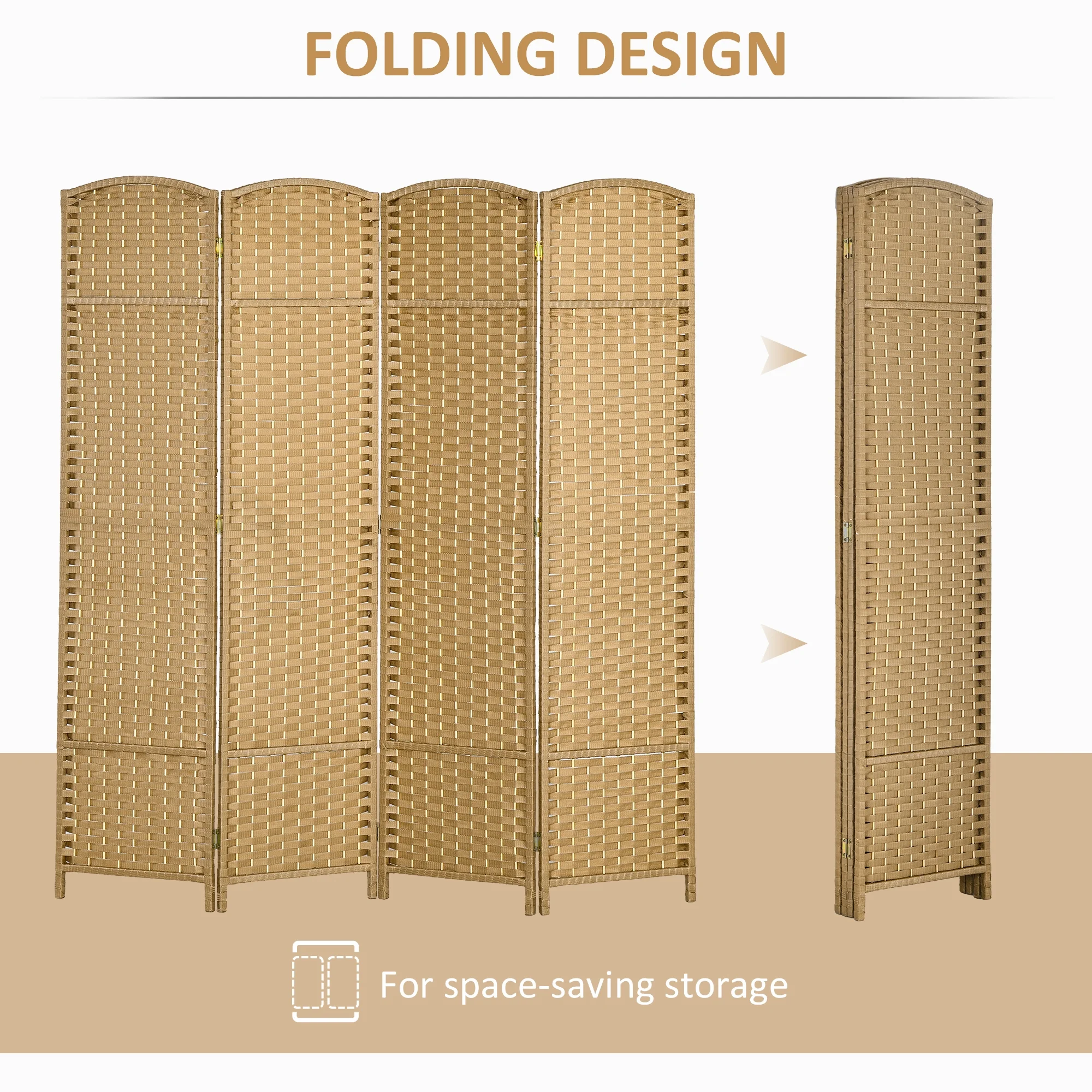 HOMCOM 4 Panel Room Divider Freestanding Folding Privacy Screen Nature Wood - Image 8