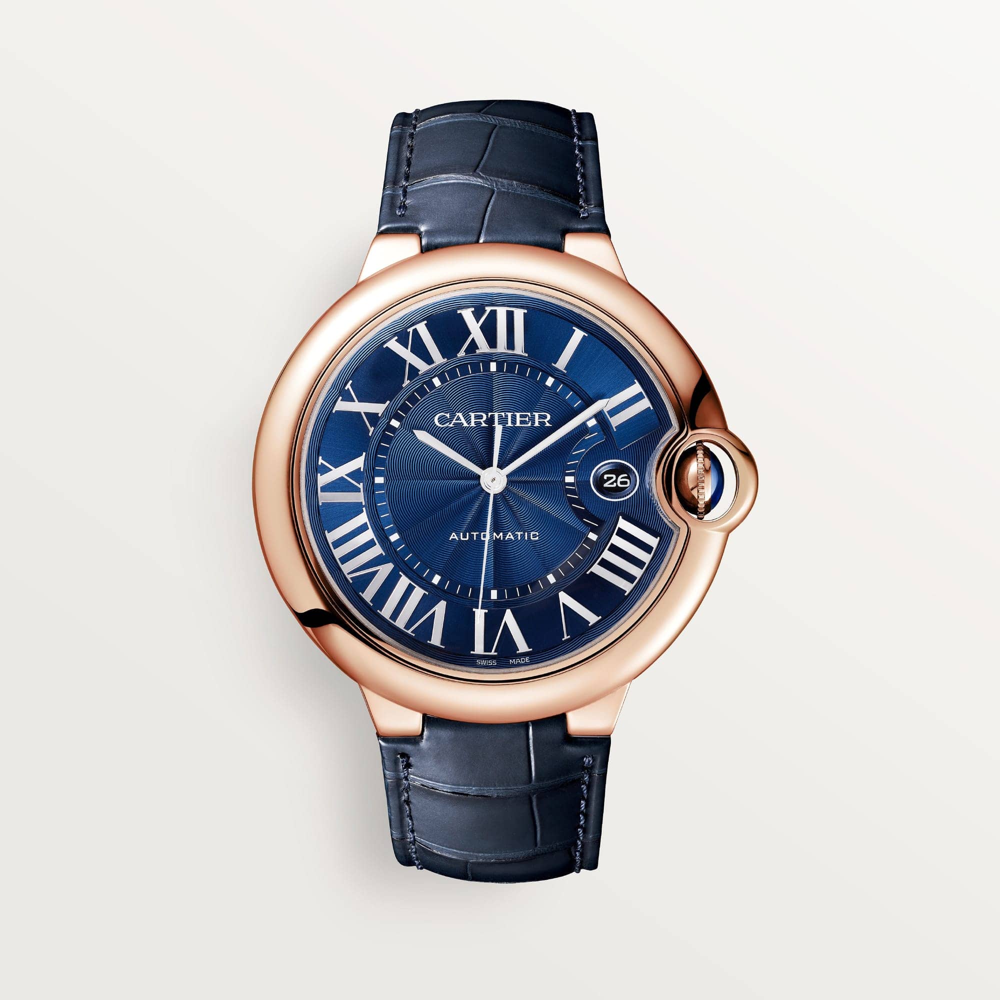 Ballon Bleu De Fake Cartier Watch Rose Gold 42mm Blue Dial Leather Strap WGBB0036 AF(1:1 replica) - Top club