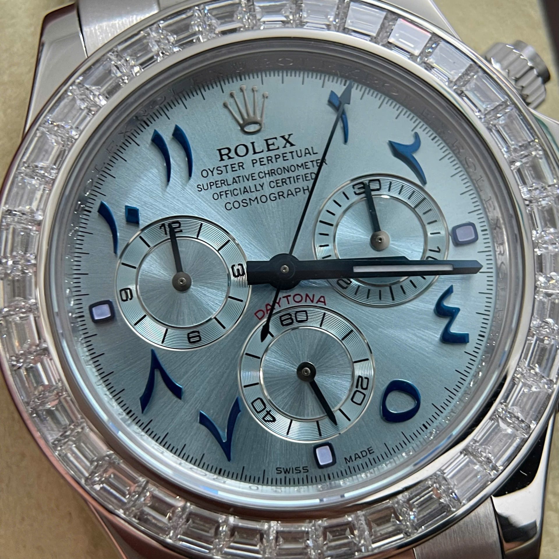 Rolex Daytona Replica Watch Custom 18K Solid White Gold Baguette Diamonds 40mm - Top club