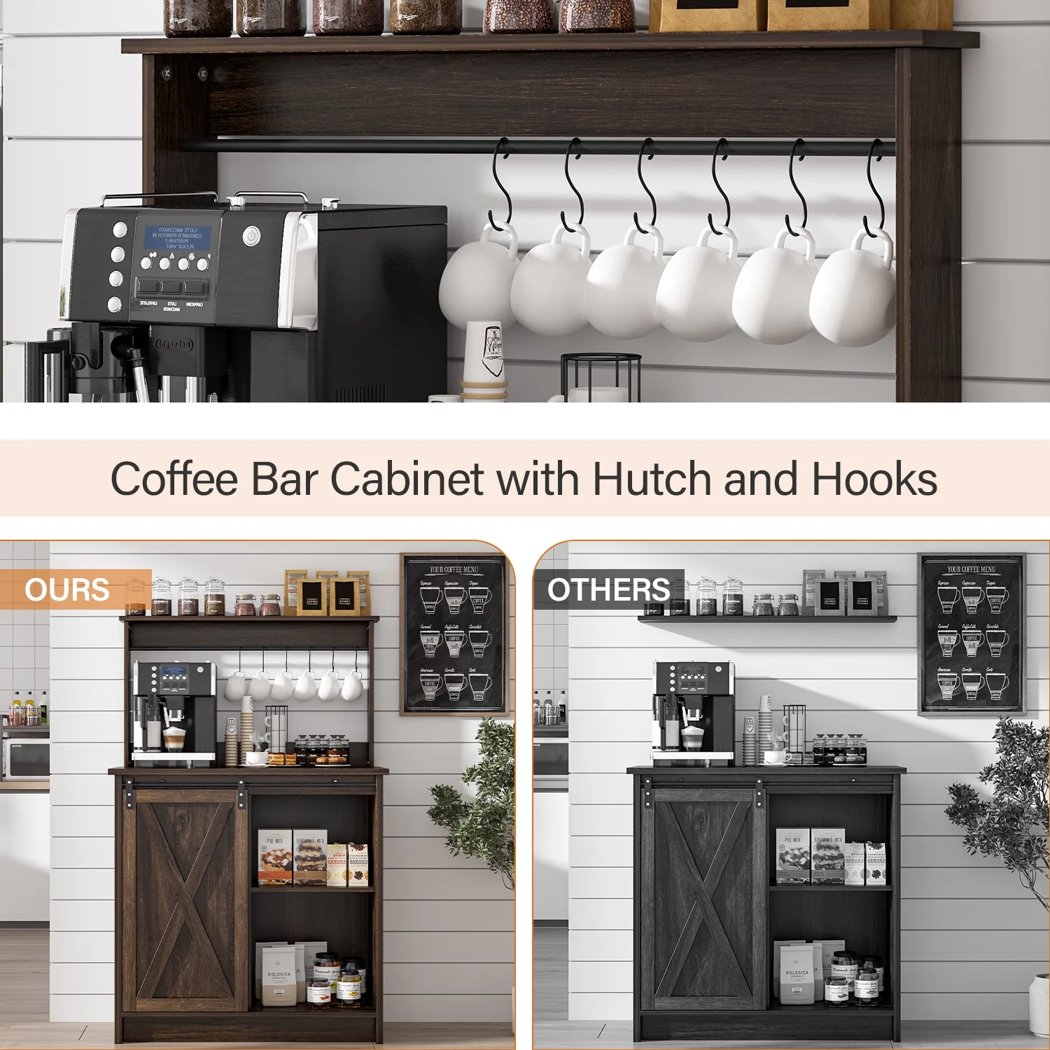 Catrimown Coffee Bar Cabinet, Barn Door Sideboard Buffet Cabinet with Storage, White - Image 13