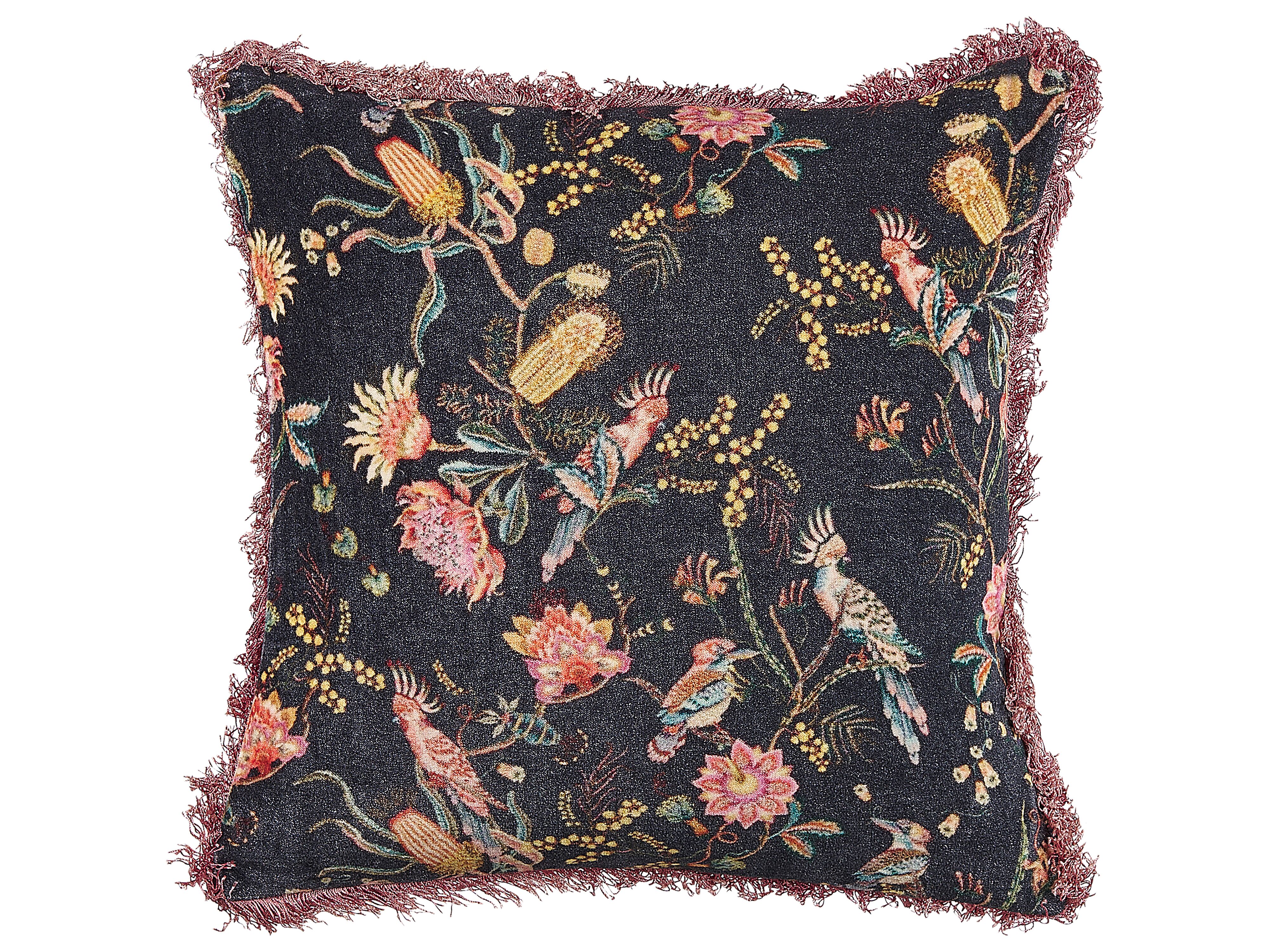 Throw Cushion MORUS Velvet 45 x 45 cm Black Floral Pattern