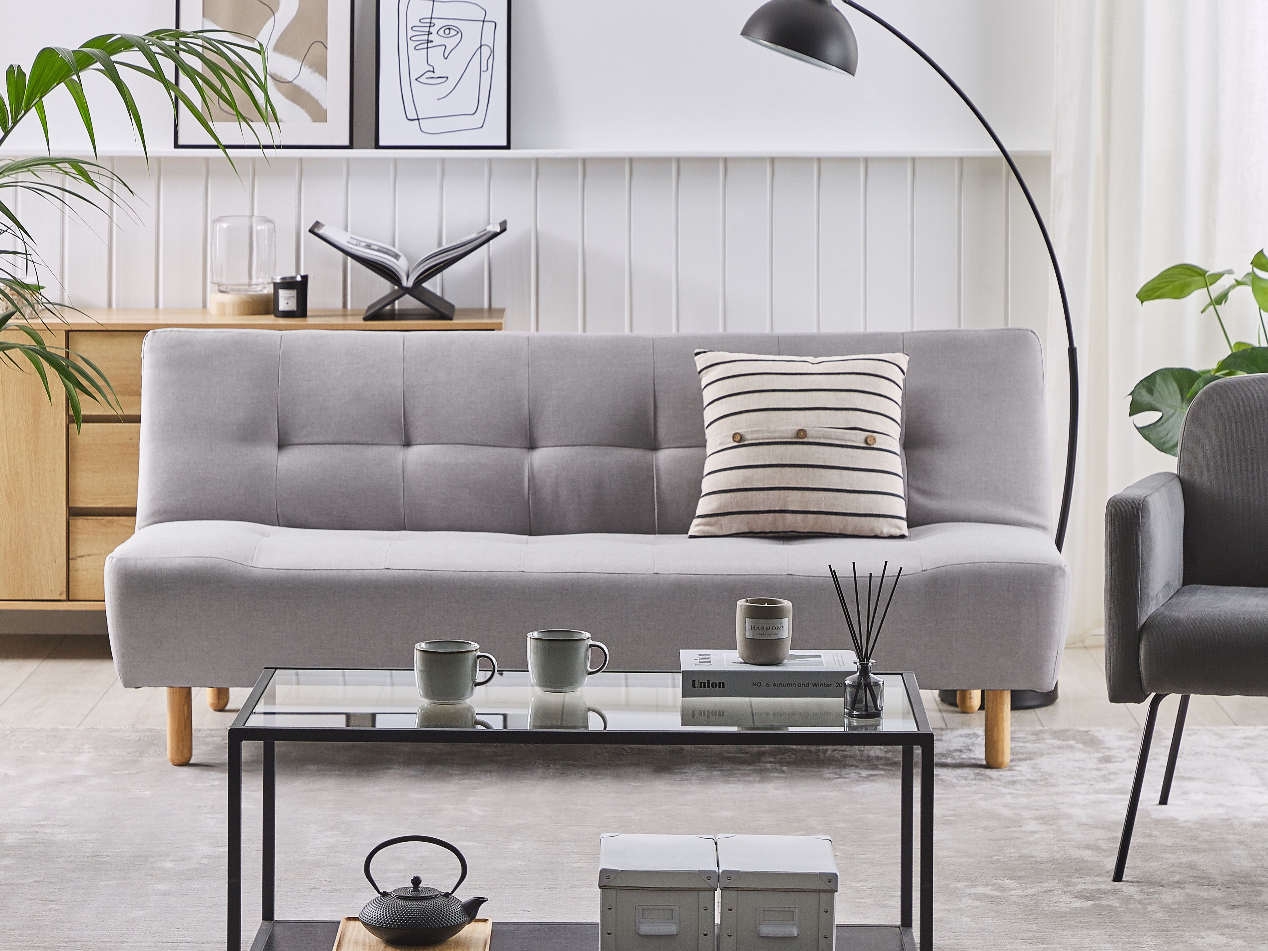 Sofa Bed 3 Seater ALSTEN Fabric Light Grey