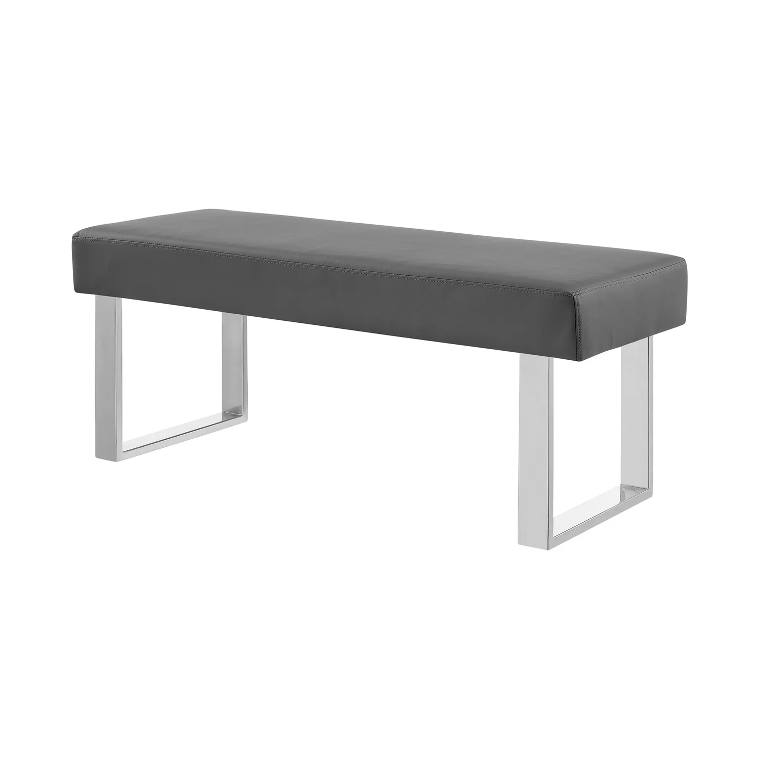 Armen Living Amanda Contemporary Dining Bench in Gray Faux Leather and Chrome Finish