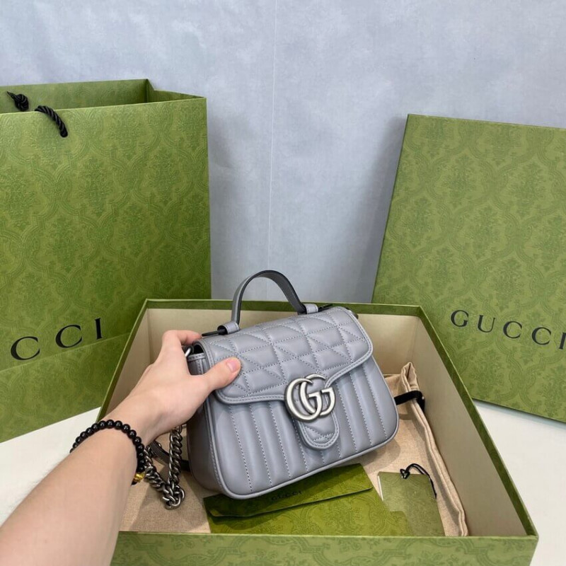 Replica Gucci Gg Marmont Grey Matelasse Leather Mini Top Handle Bag 5835711:1High-quality replica
