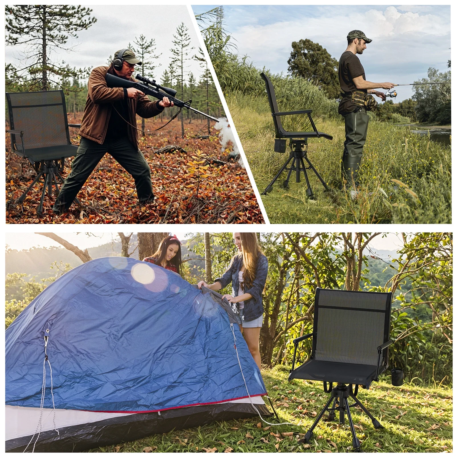 Danrelax 360�� Silent Camo Hunting Blind Chair, Armrests, Side Pouch, Telescopic Legs - Image 45