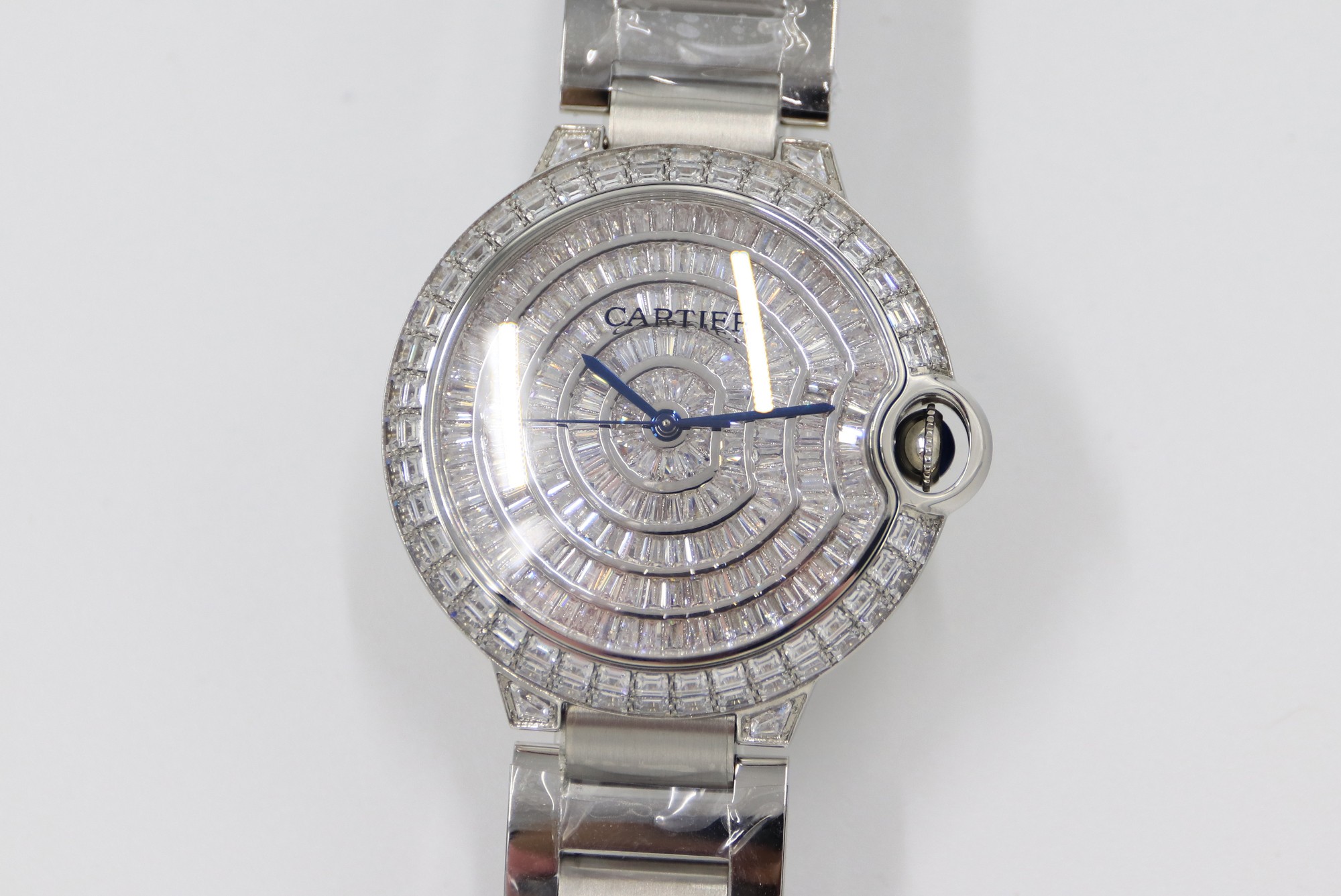 Cartier Blue Balloon Square Diamonds Full Sky Watch-White-Steel Strap-42mm(1:1 replica) - Elite Watch Atelier