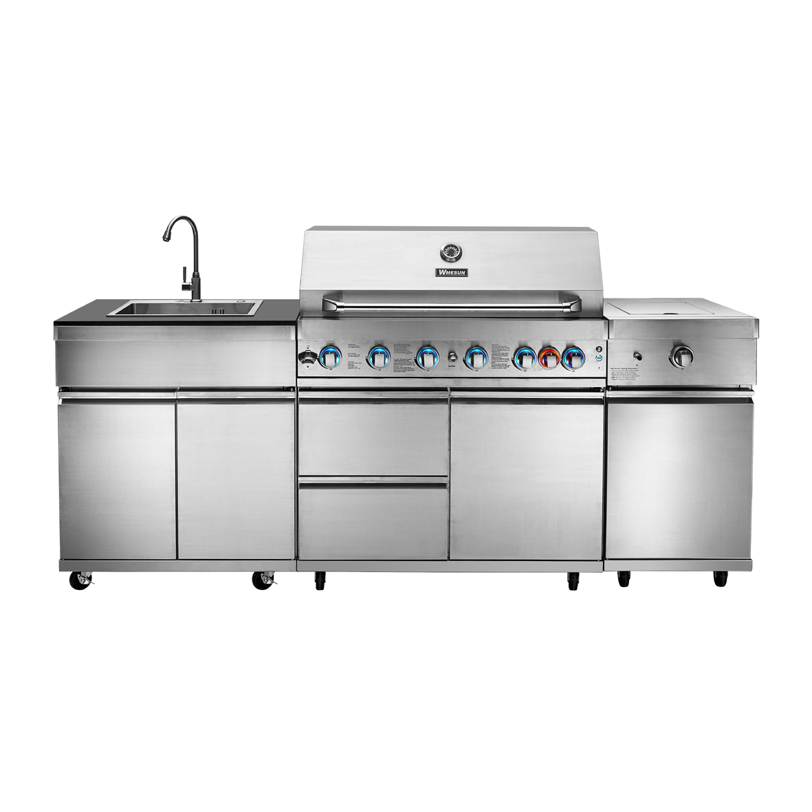 Premium Stainless Steel Gas BBQ Grill with 6+1 Burner Refrigerator Sink Tap Cabinet Trolley for Home Outdoor Use