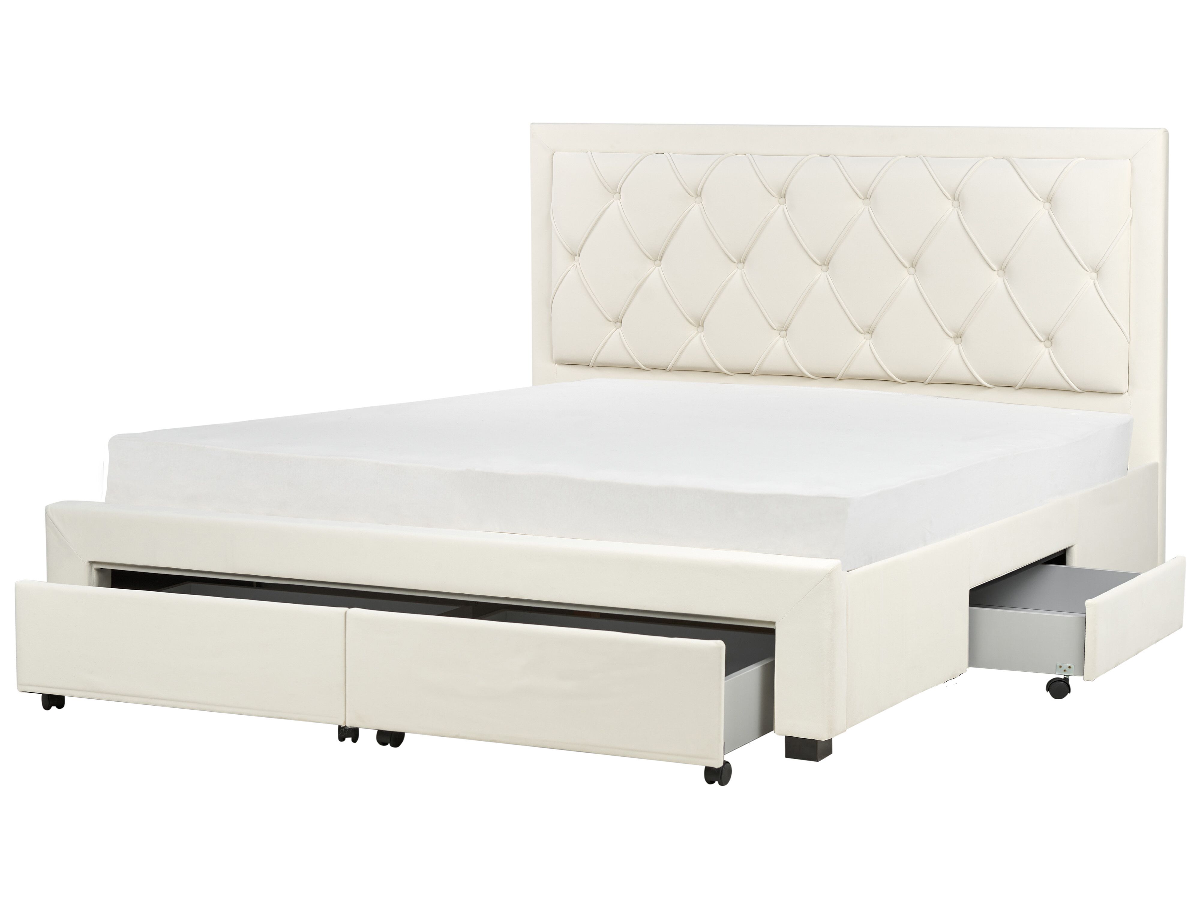 Bed with Storage Drawers Velvet LIEVIN 180 x 200 cm (EU Super King) Light Beige