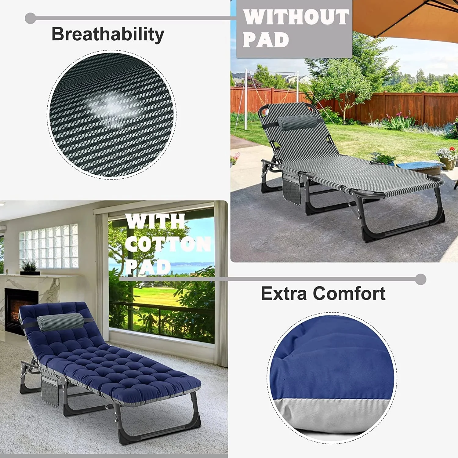 Slsy 5-Position Adjustable Folding Lounge Chair And Cot - 75.2" x 25.6" x 11.8" - Image 53 Slsy 5-Position Adjustable Folding Lounge Chair And Cot - 75.2" x 25.6" x 11.8" - Image 53