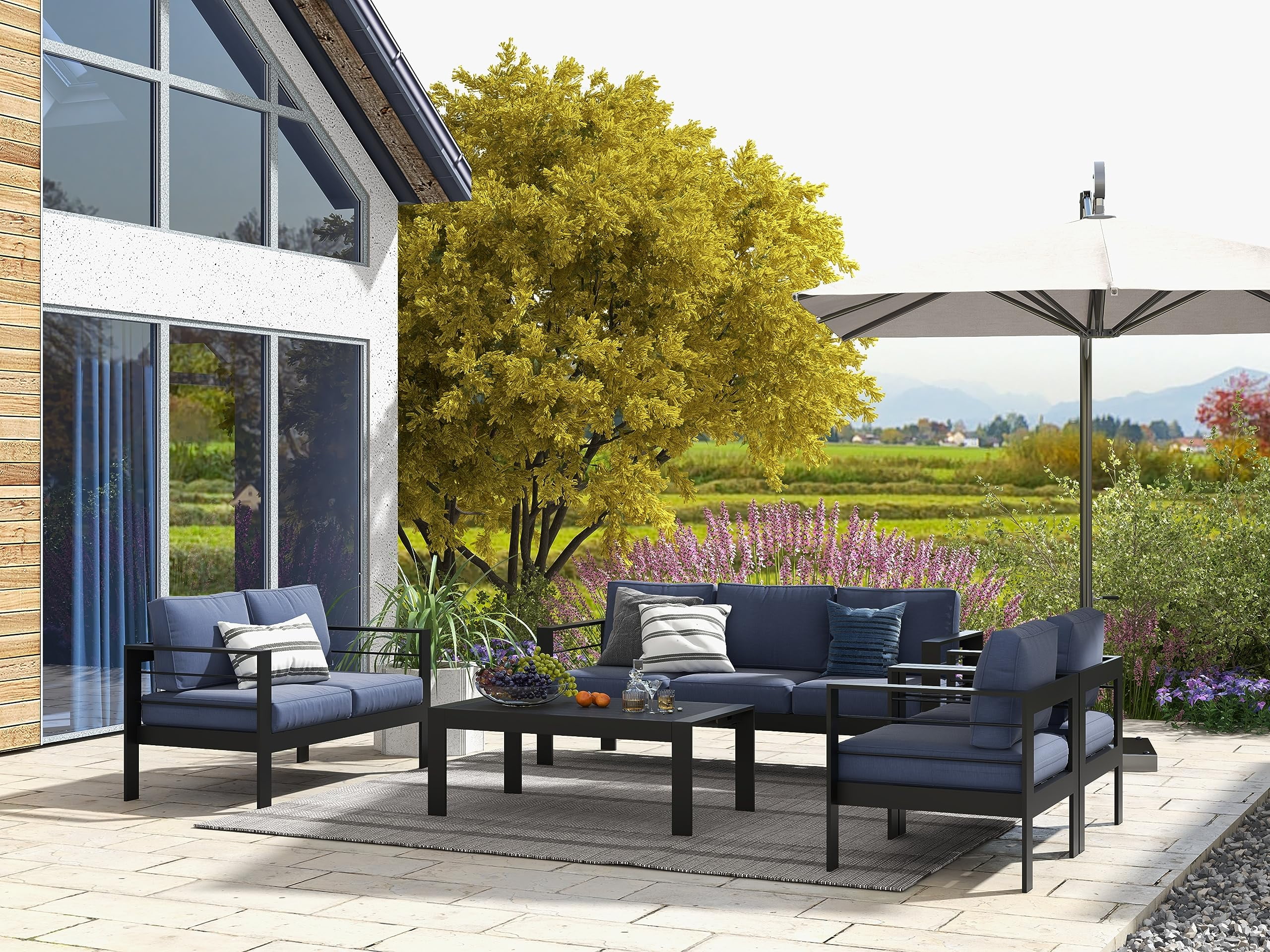 CozyHom 5 Pcs Outdoor Patio Aluminum Furniture Sofa Sets, Outside Patio Conversation Couch Sets With Table&Cushions for Garden Porch, Gray - Image 75