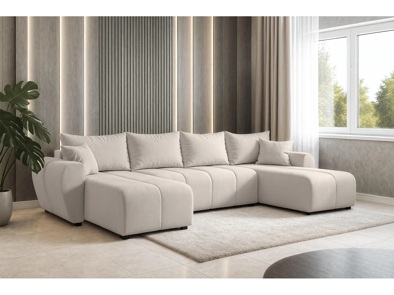 AX LIVING Canapé panoramique en U Malatya beige convertible 311 cm