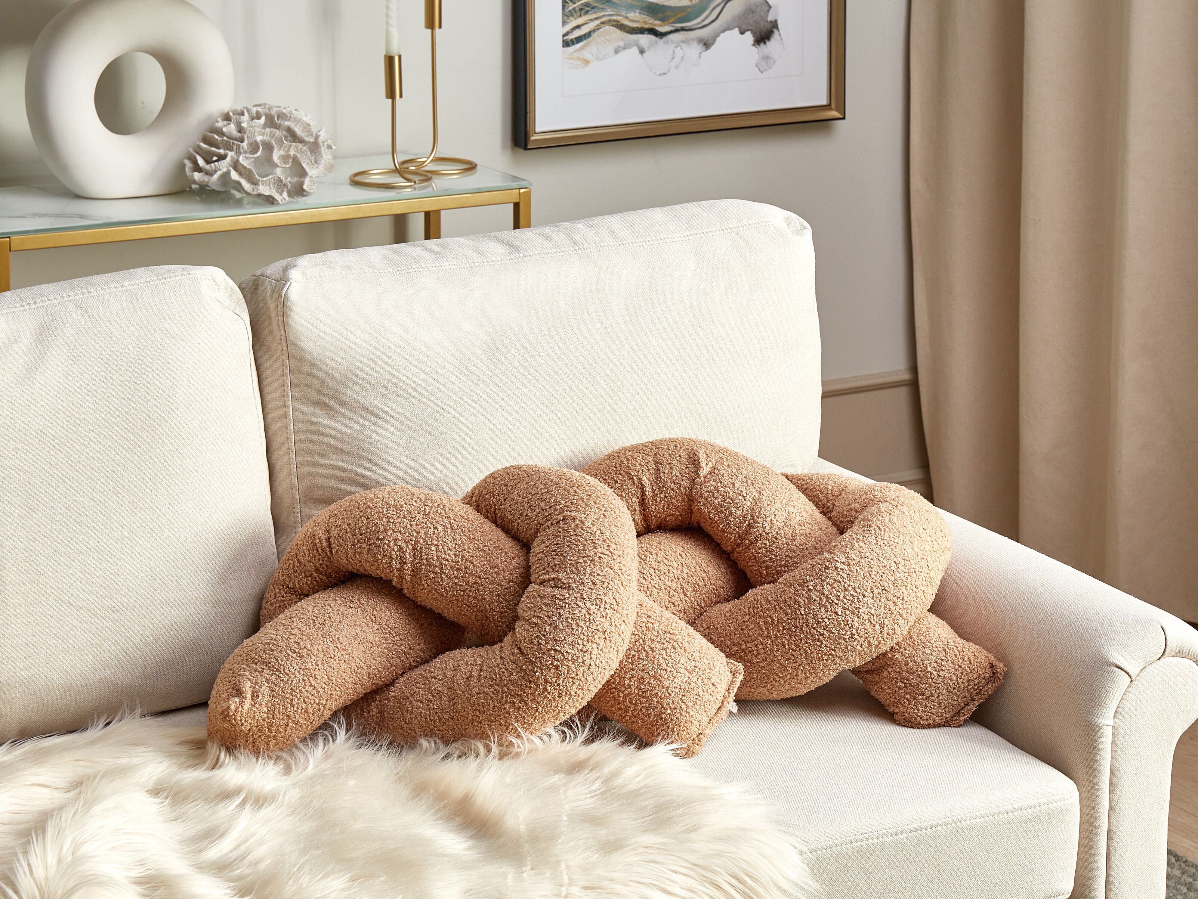 Set of 2 Decorative Cushions GLADIOLUS Boucle 172 x 14 cm Light Brown Solid