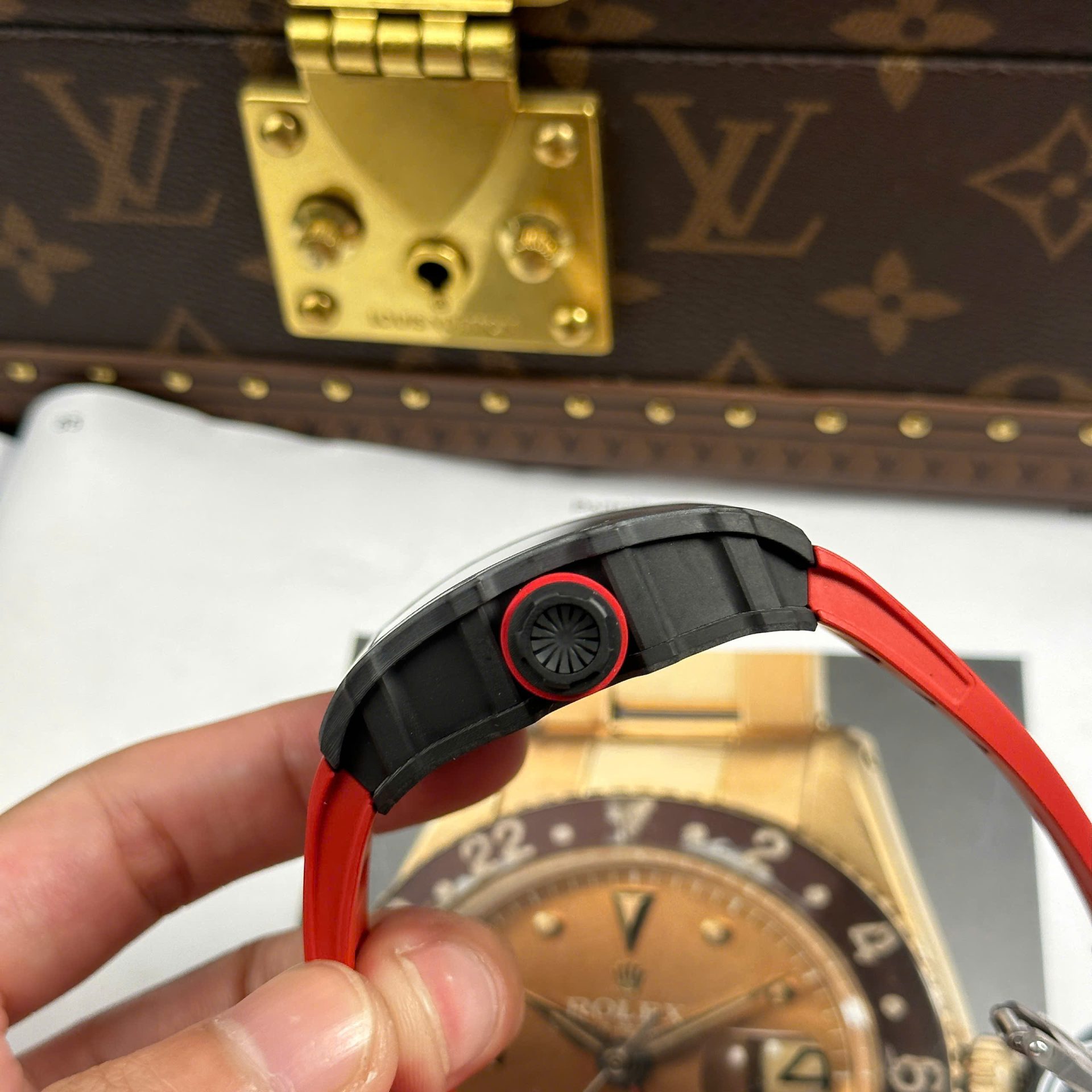 Richard Mille RM35-01 Rafael Nadal Carbon NTPT Copies Watches Red Rubber Strap ZF Factory 49,9x43mm - Top club