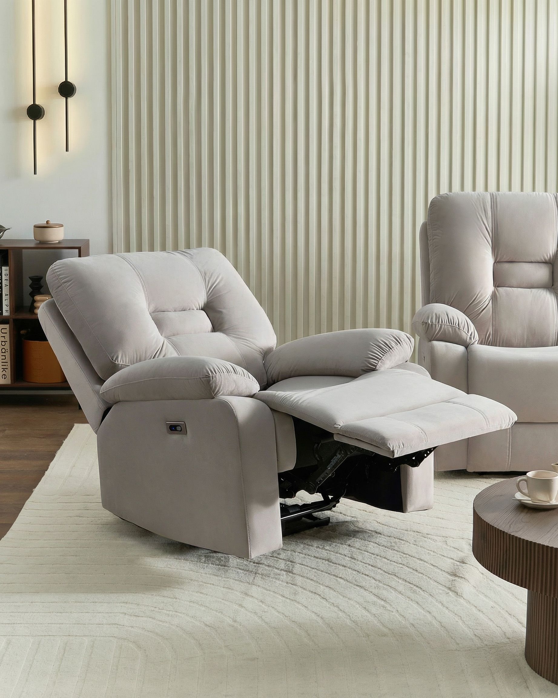 Electric Recliner Chair BERGEN with Footrest LED Velvet Light Beige