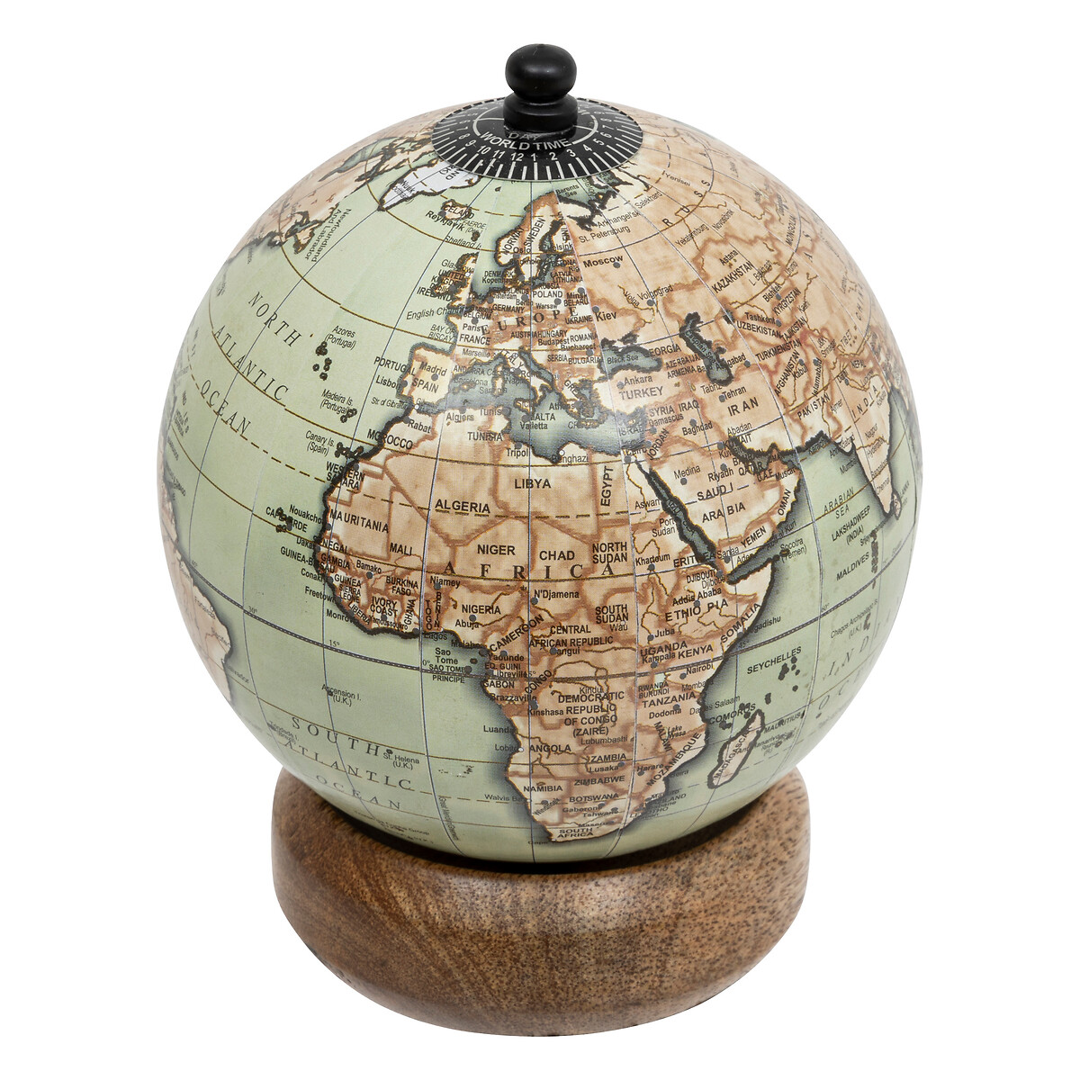 "Be vintage" decorative globe Mango wood stand, D.10 cm