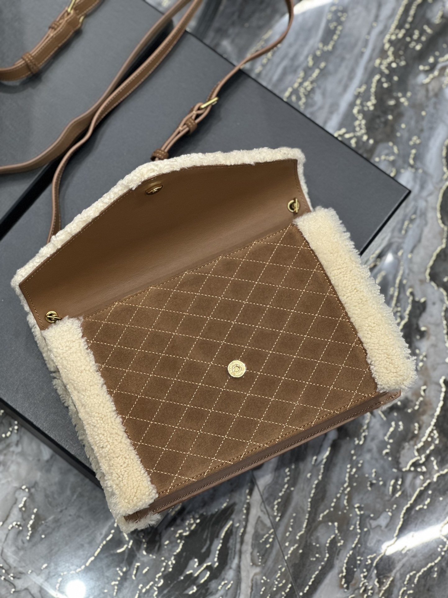 GABY MINI SATCHEL IN QUILTED SUEDE AND SHEARLING1:1High-quality replica
