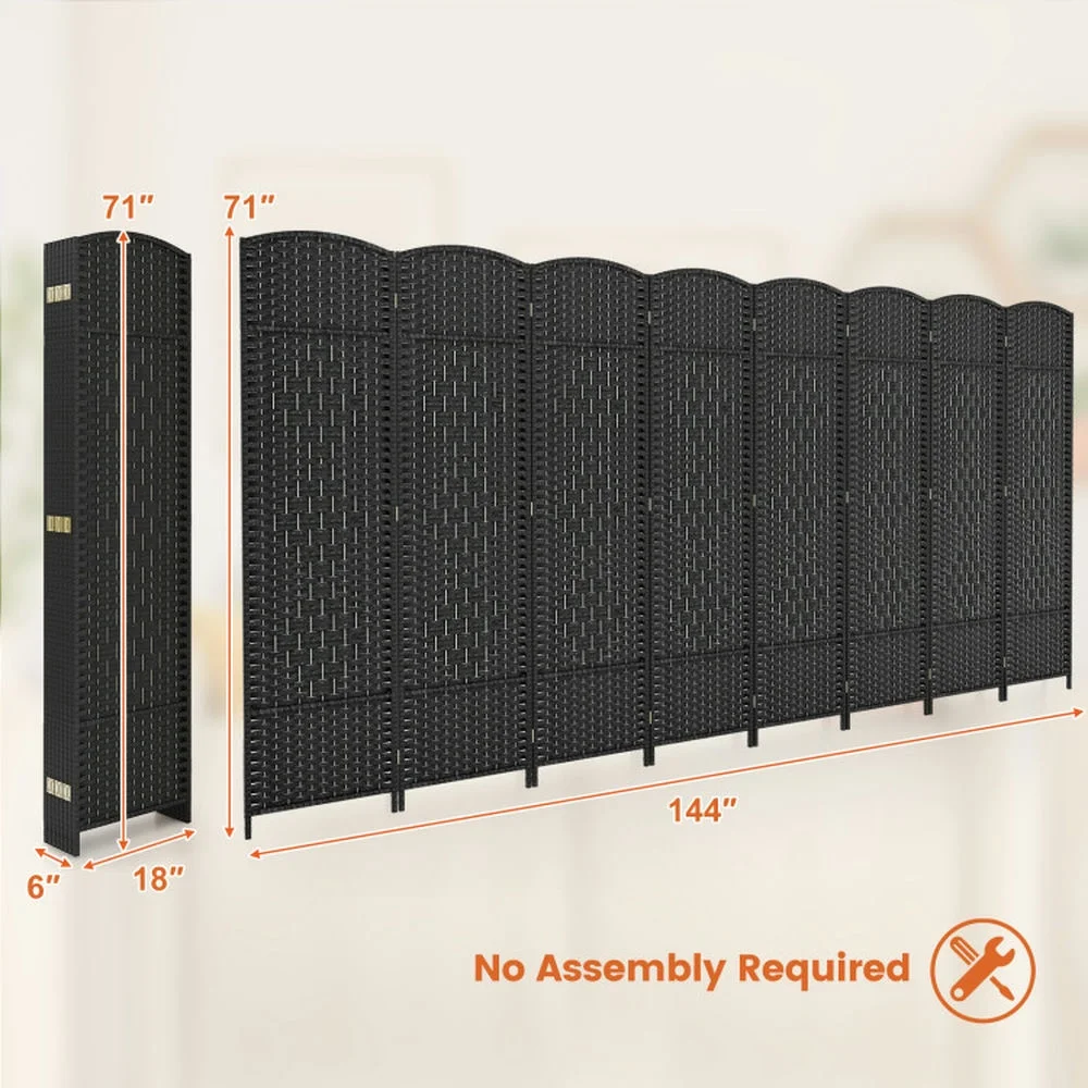 Spaco 8-Panel 8 Feet Tall Room Divider, Folding Room Divider with Hand-Woven Texture, Privacy Screen with Solid Wood Frame for Indoor, Brown - Image 7