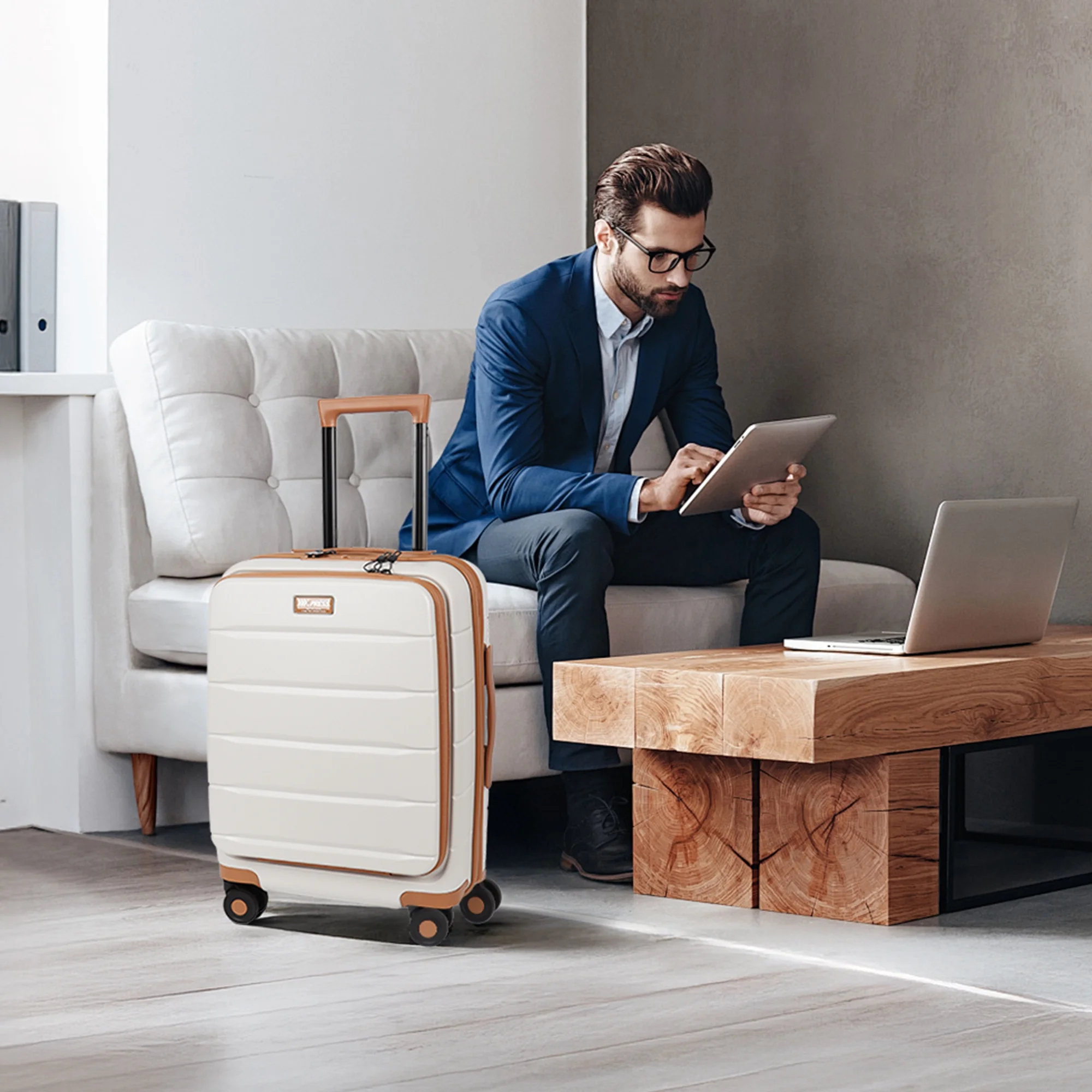 Carry On Luggage 22 x 14 x 9 Airline Approved Lightweight Hardside Spinner Luggage with TSA Lock and Laptop Compartment, Beige, CY2431 - Image 10