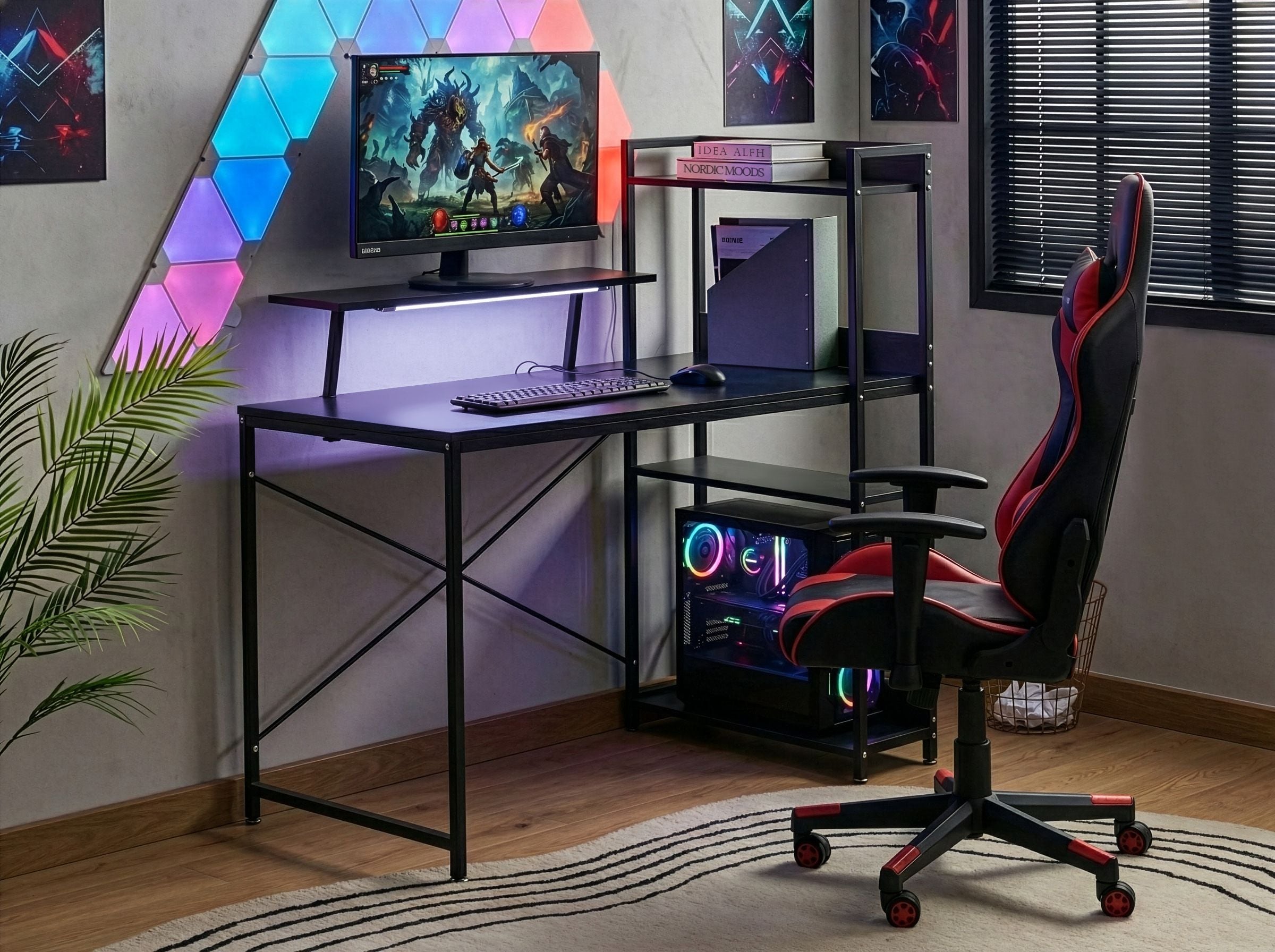 Gaming Desk BILOXY Black 120 cm 64 cm LED with Storage