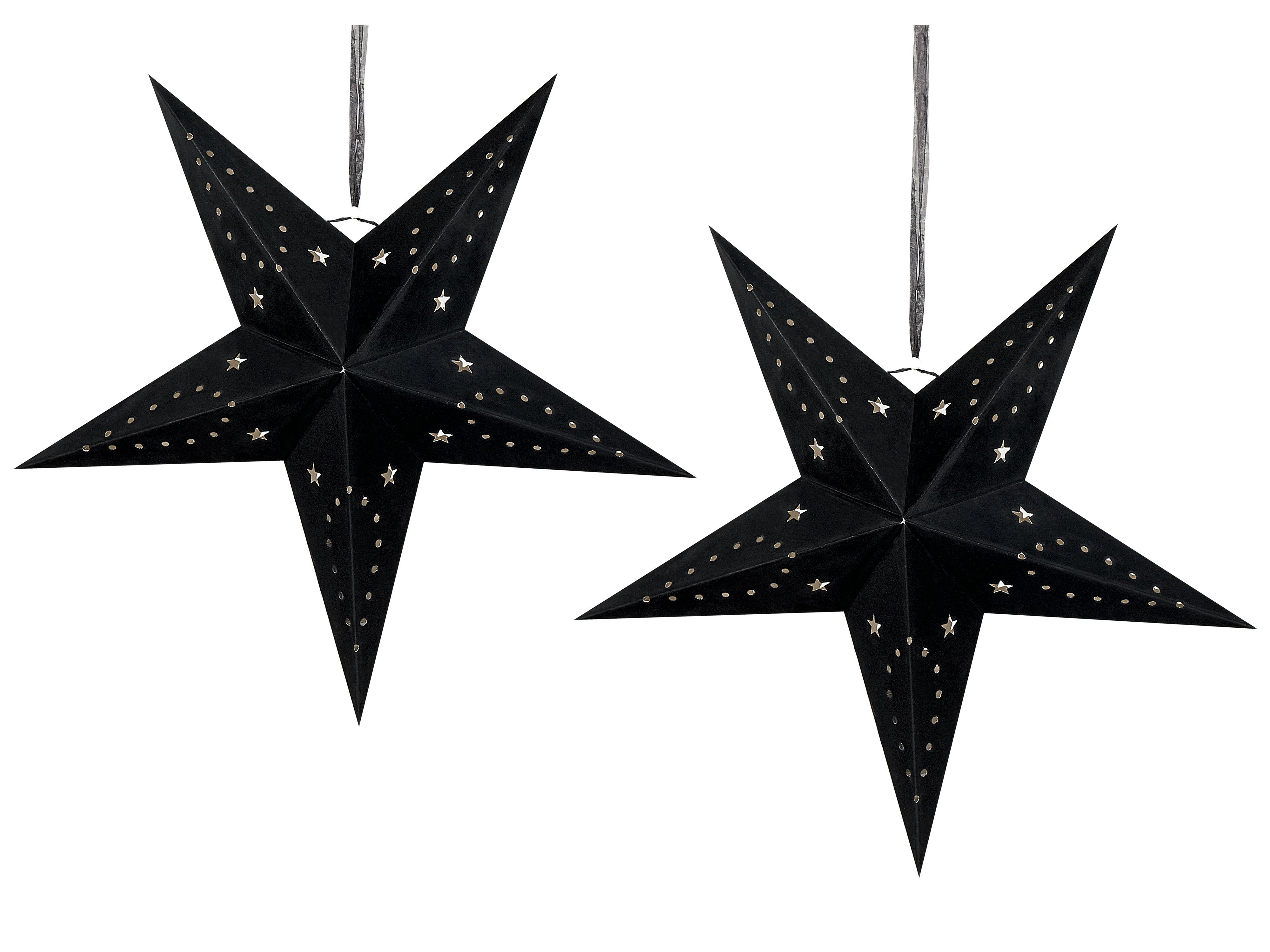 Set of 2 Hanging Decorations LED MOTTI Star 60 cm Black