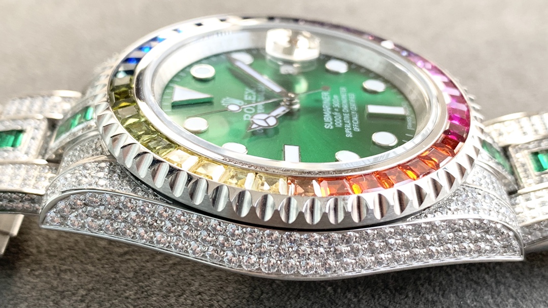 Rolex Submariner Special Edition with diamonds - Green iridescent diamonds - All diamonds - 40 mm(1:1 replica) - Elite Watch Atelier