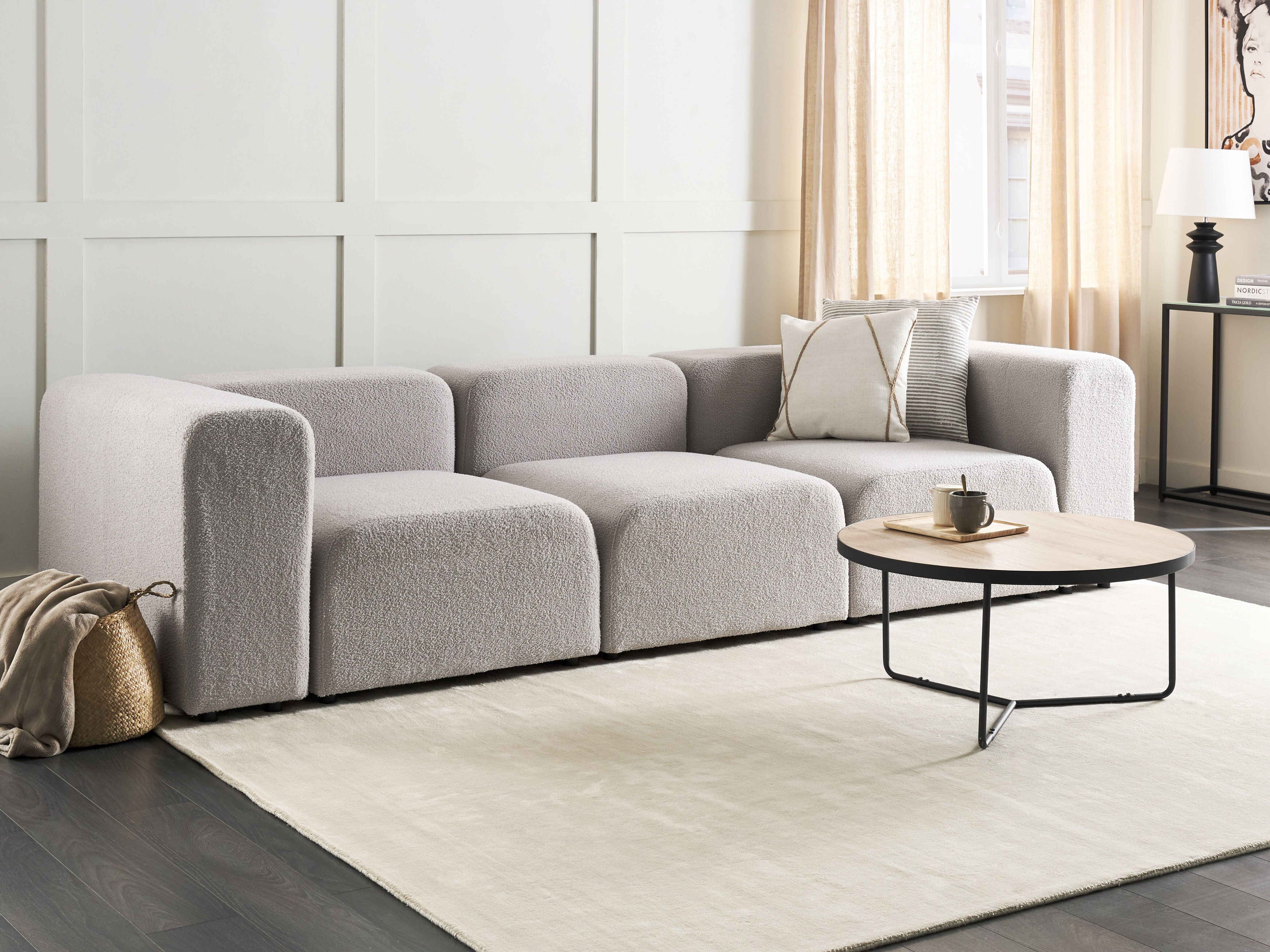 Modular Sofa 3 Seater FALSTERBO Boucle Light Grey