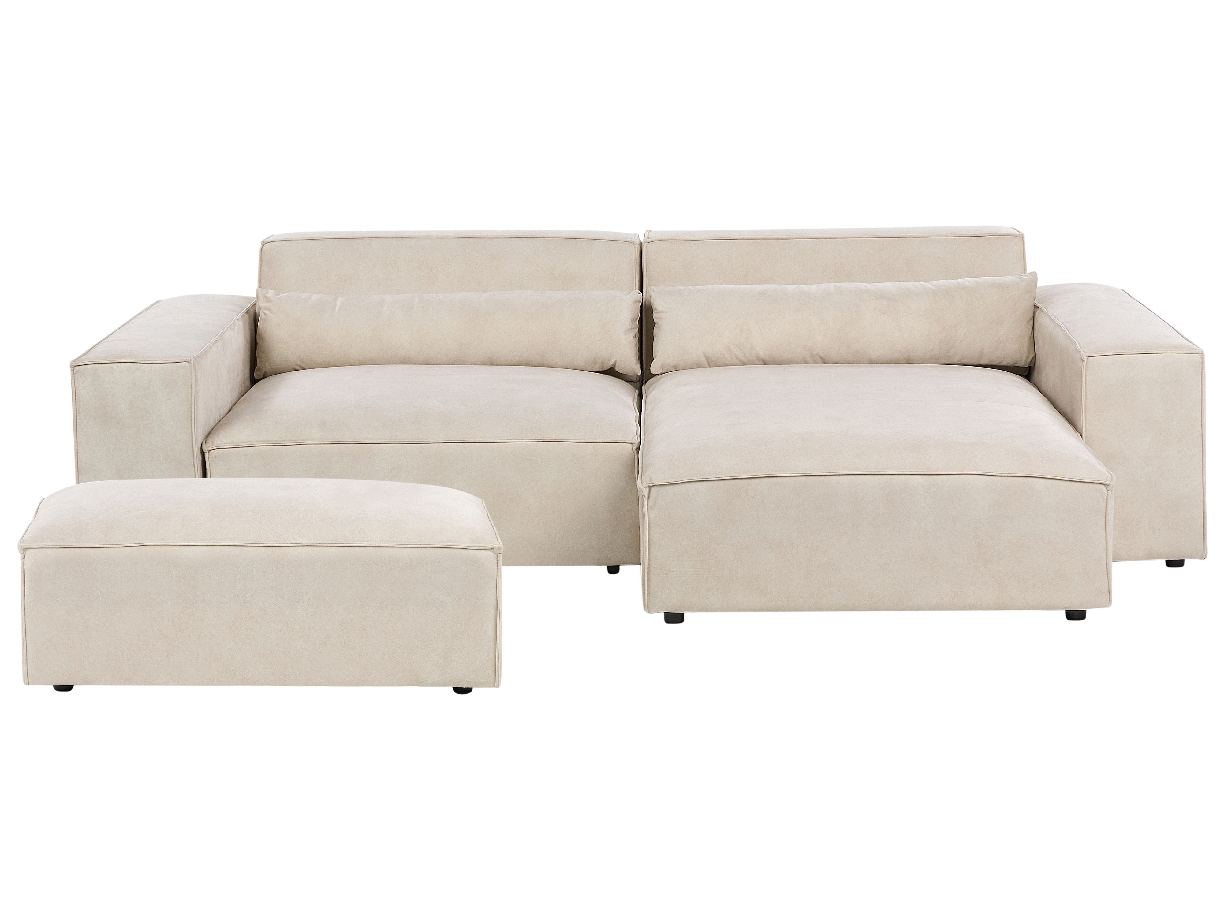 Modular Corner Sofa 3 Seater HELLNAR Velvet Light Beige with Ottoman Left Hand