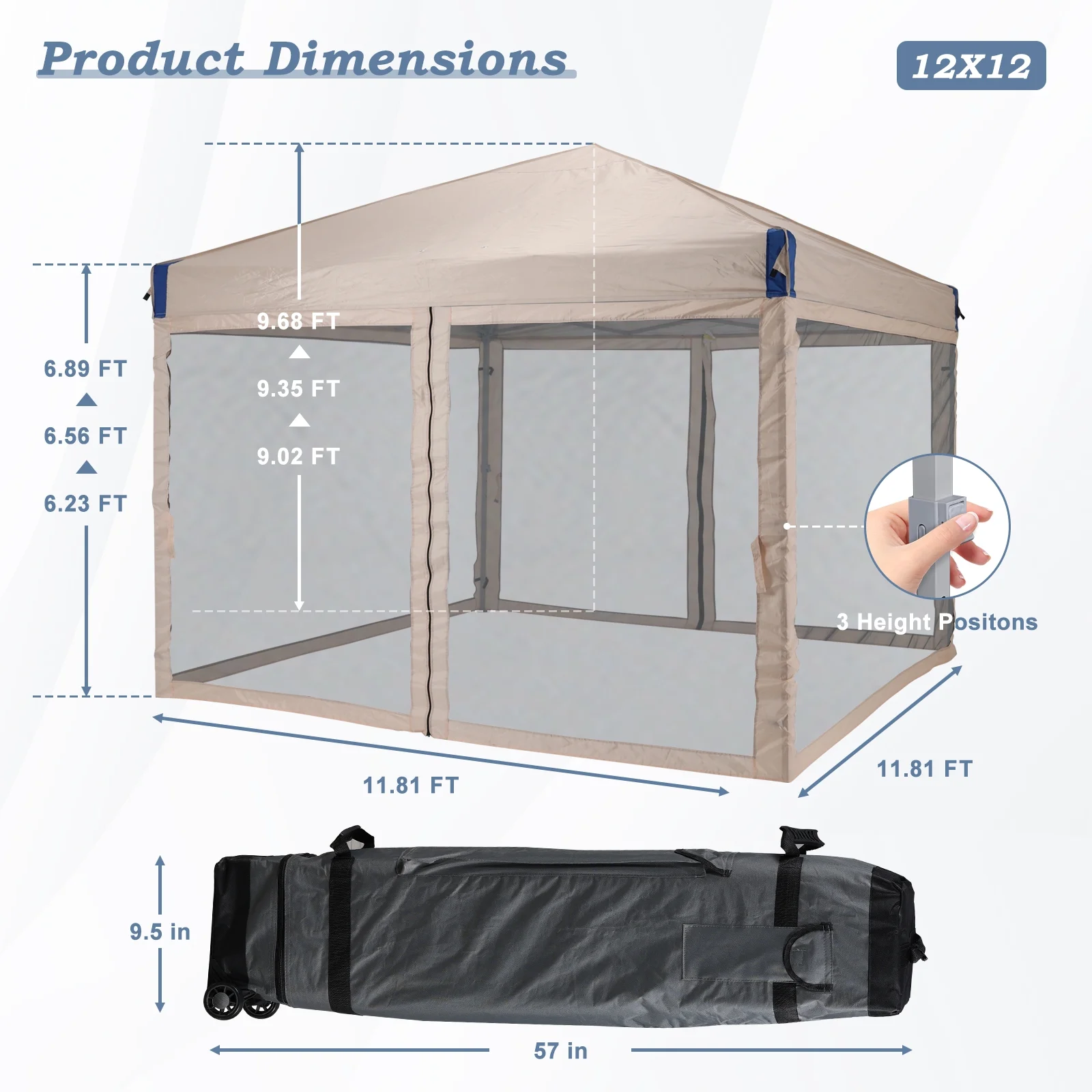 Aoodor 12'x12' Pop Up Canopy with Removable Mesh Sidewalls, Outdoor Portable Instant Shelter Tent-Black - Image 28