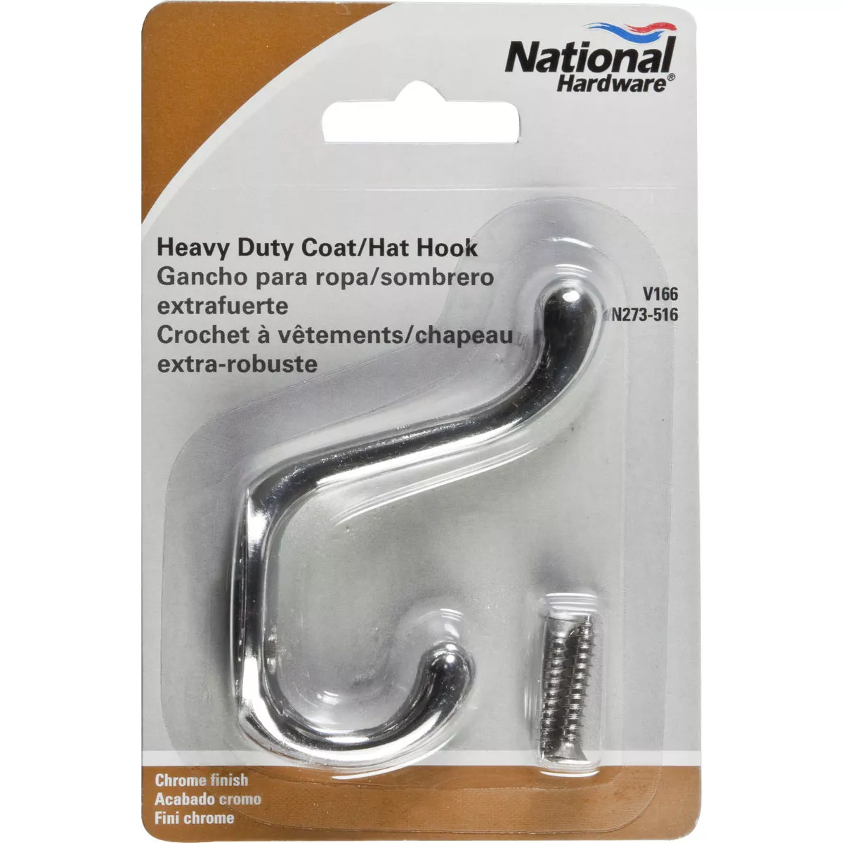 National Hardware Heavy-Duty Chrome Coat & Hat Wardrobe Hook