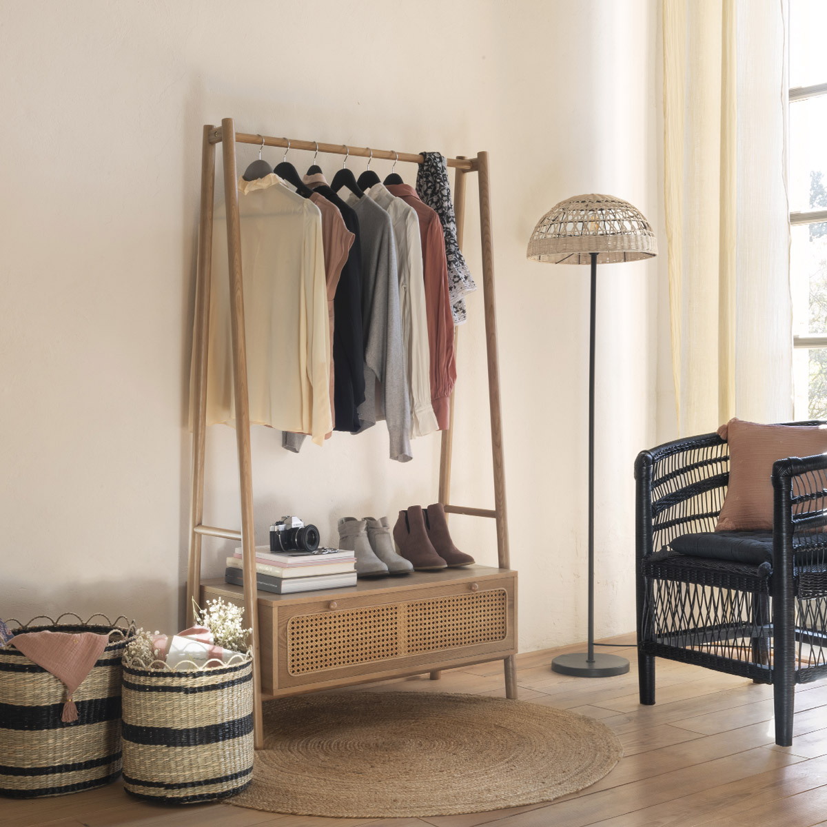 1-drawer hall unit "Tiria" Ash & metal veneer, 1 drawer