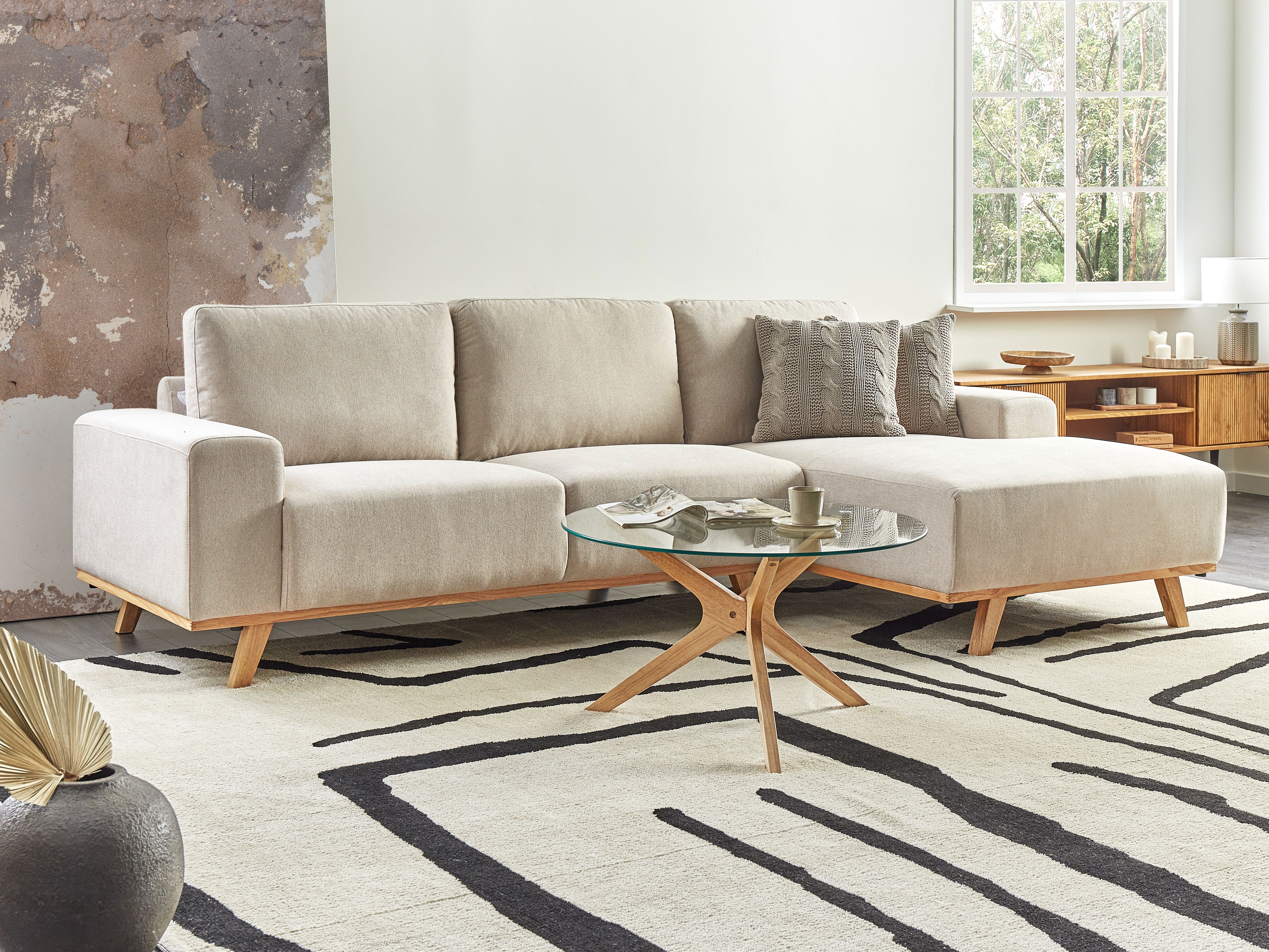 Corner Sofa 3 Seater NORA Fabric Beige Left Hand