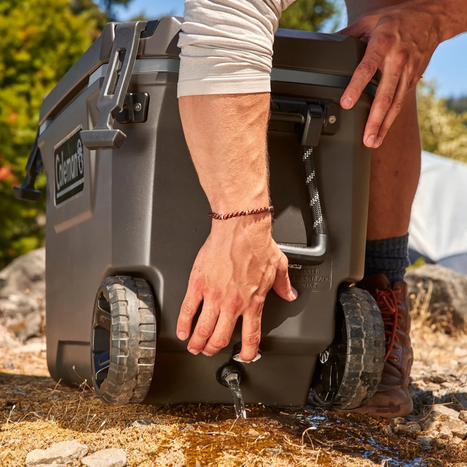 Coleman Convoy Series 65-Quart Hard Cooler with Wheels, up to 48 Cans, Brown Walnut Color - Image 8