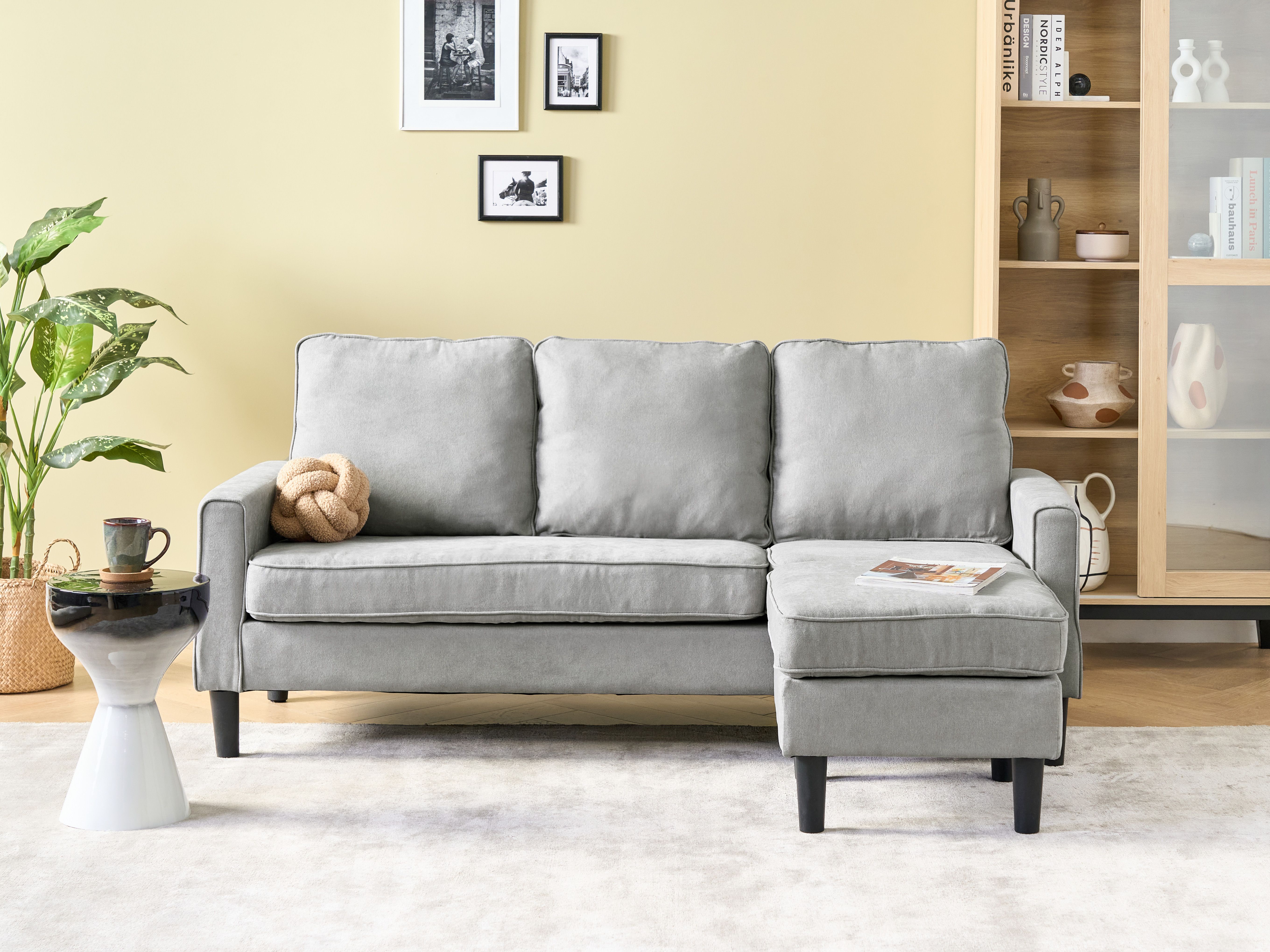 Sofa 3 Seater AVESTA Fabric Light Grey with Ottoman