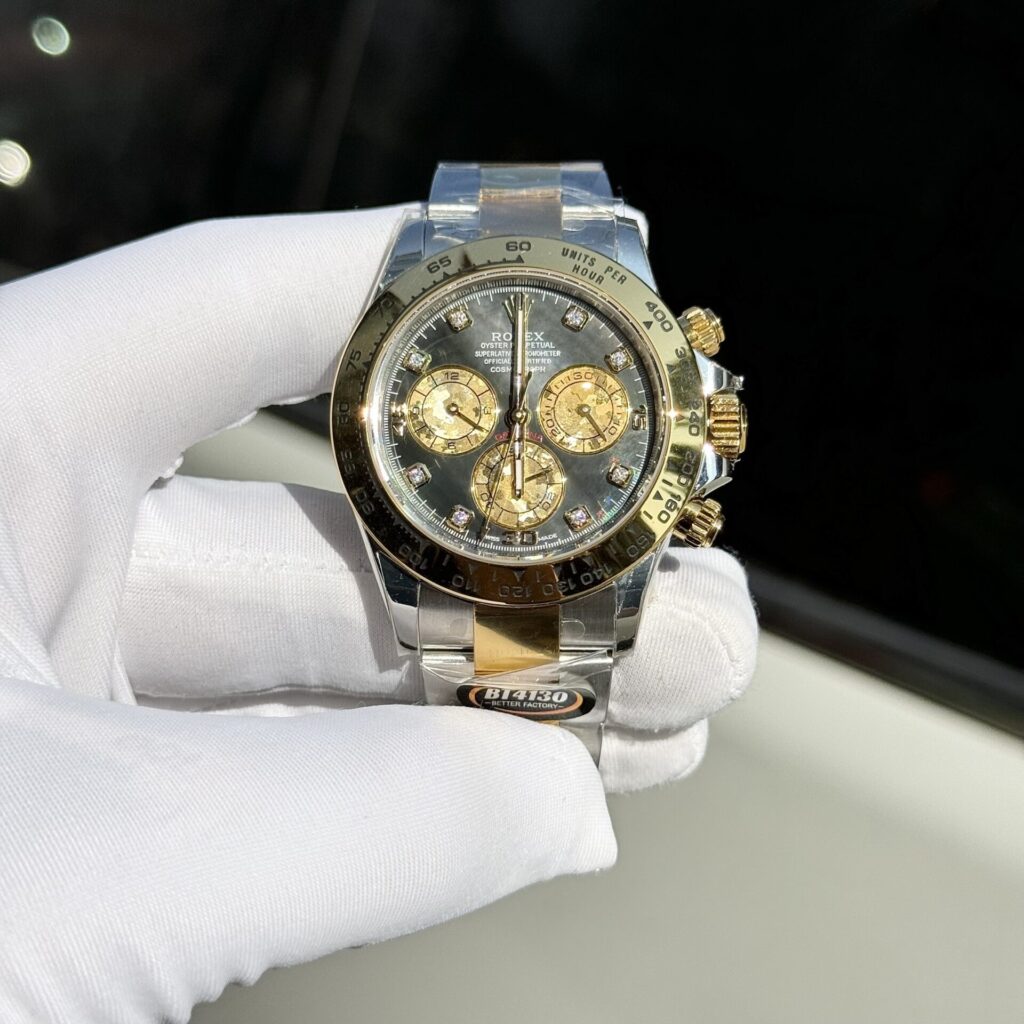 Rolex Cosmograph Daytona Replica Watch Mother Of Pearl   Moissanite Diamonds Dial 40mm - Elite Watch Atelier