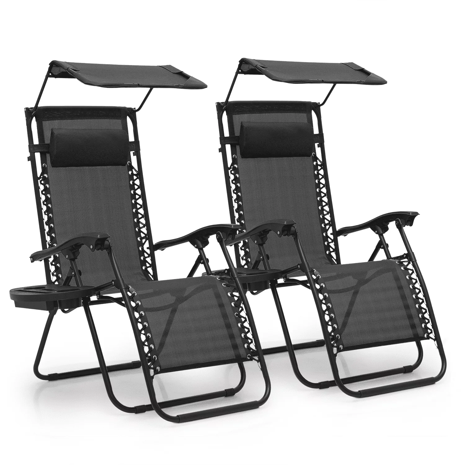 MoNiBloom Zero Gravity Reclining Chairs Set Of 2 With Canopy Shade And Headrest, Black - 330 lbs