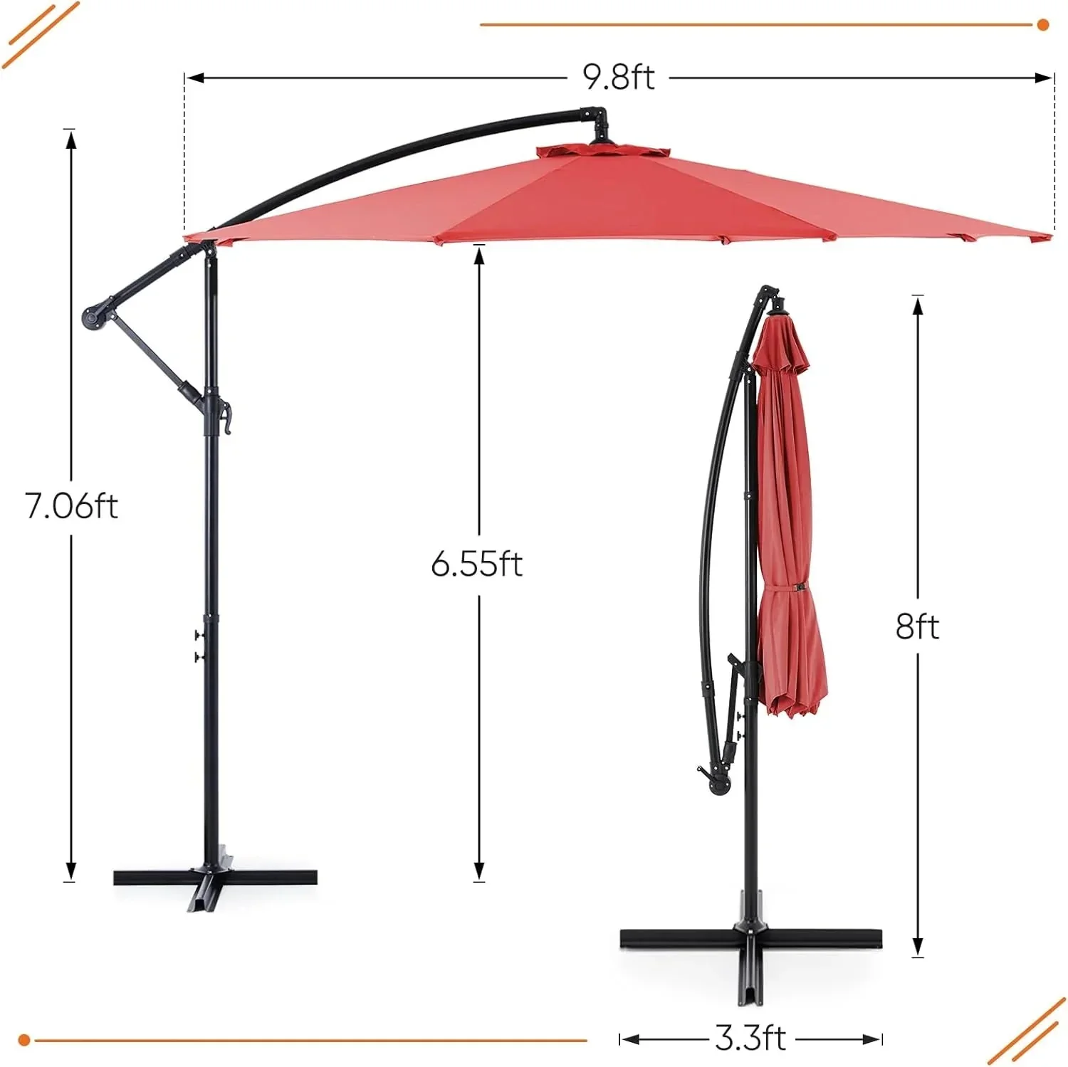 Sweetcrispy 9.8FT Offset Patio Umbrella With Easy Tilt Adjustment, 8 Ribs, Blue - Image 18 Sweetcrispy 9.8FT Offset Patio Umbrella With Easy Tilt Adjustment, 8 Ribs, Blue - Image 18
