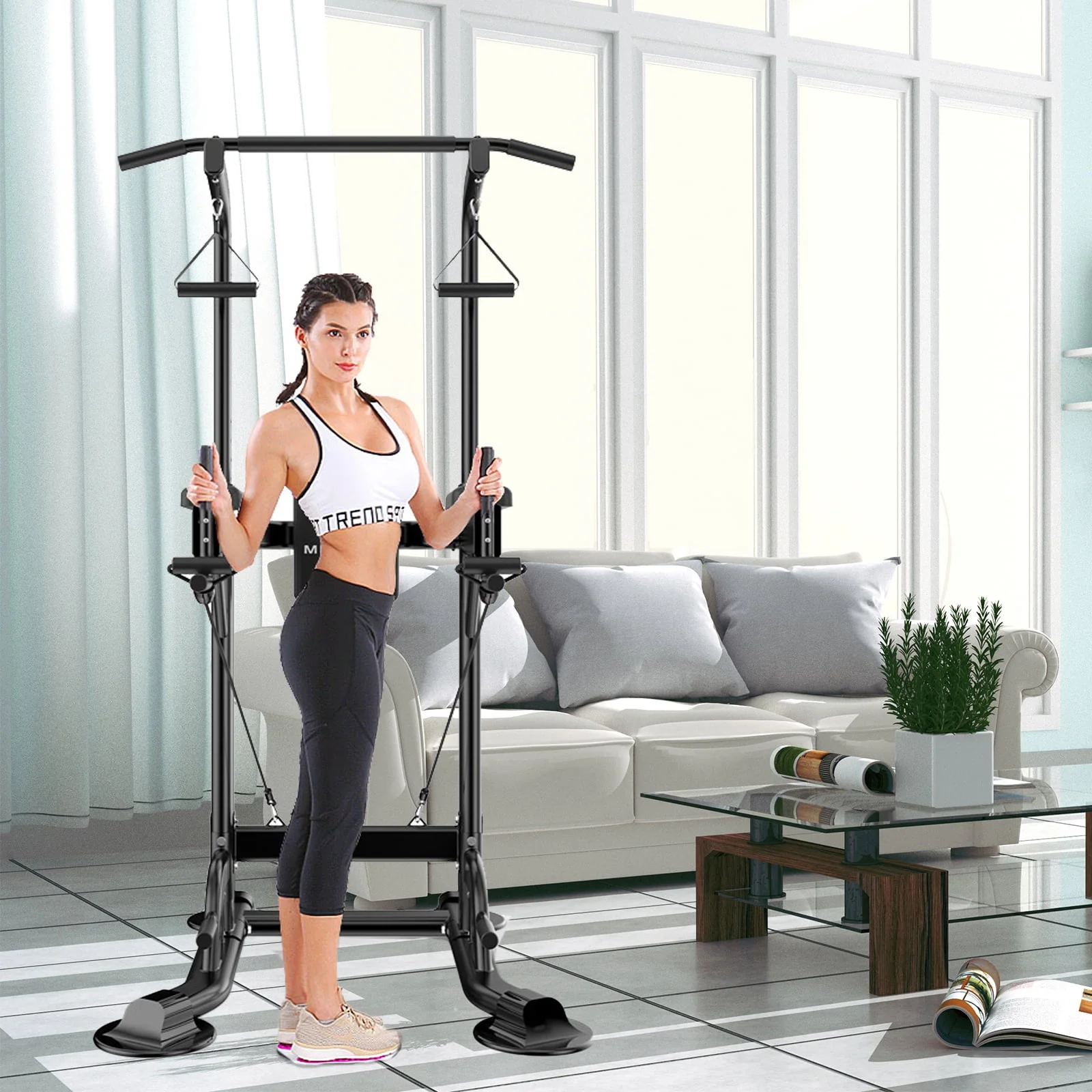 Tappio Multifunction Power Tower Dip Bar Station Pull Up Bar Stand for Home Gym, Adjustable Strength Training Fitness Equipment with Backrest,400lb Capacity - Image 10