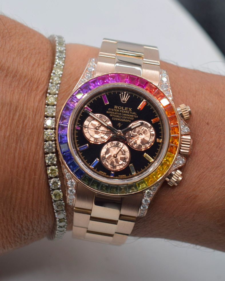 Rolex Daytona Rainbow 116595RBOW: Black Dial, Diamond Bezel, Oyster Bracelet, Rose Gold Watch(1:1 replica) - Elite Watch Atelier
