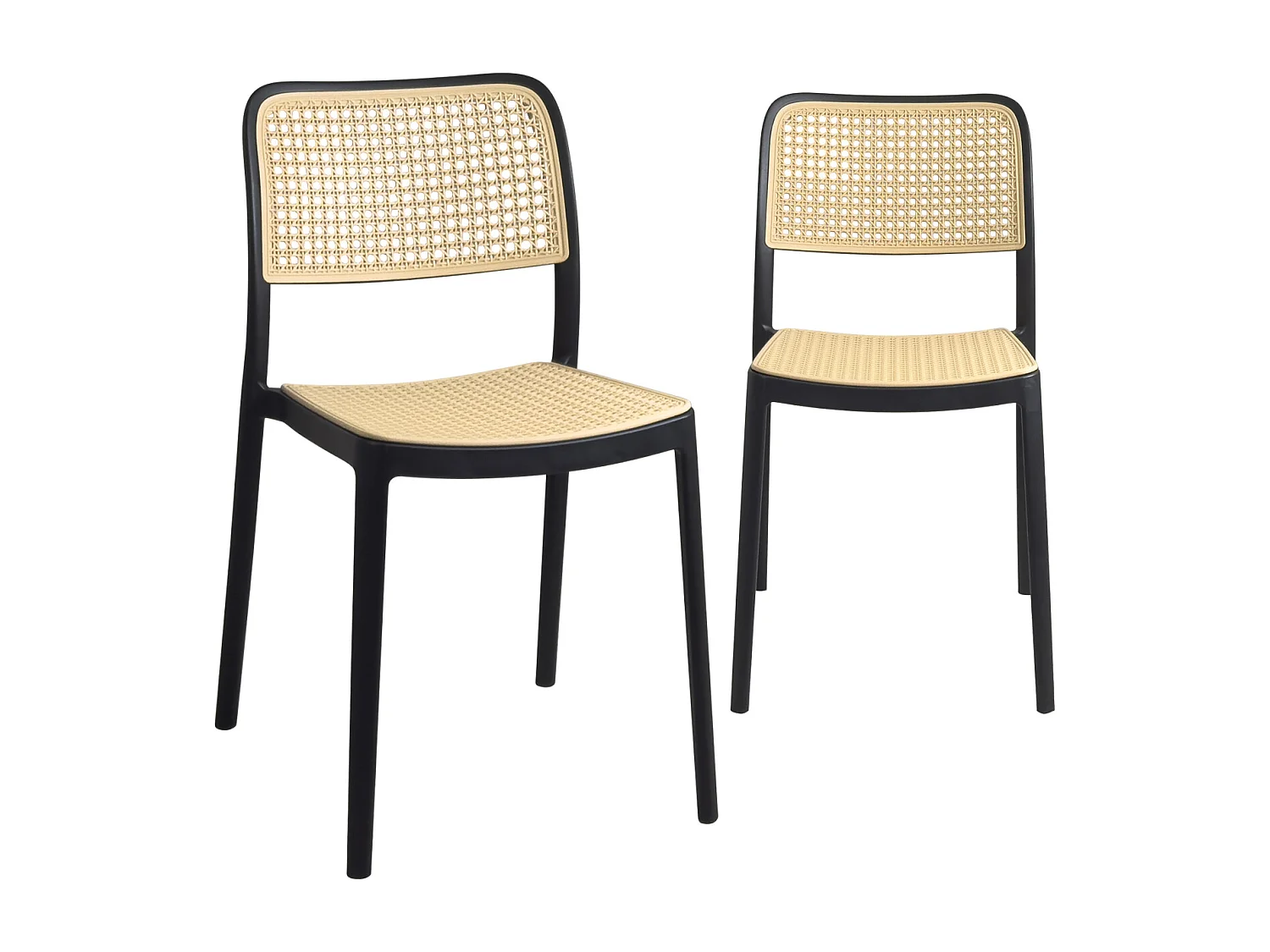 Lot de 2 chaises de cuisine empilables yao, imitation rotin noir et beige