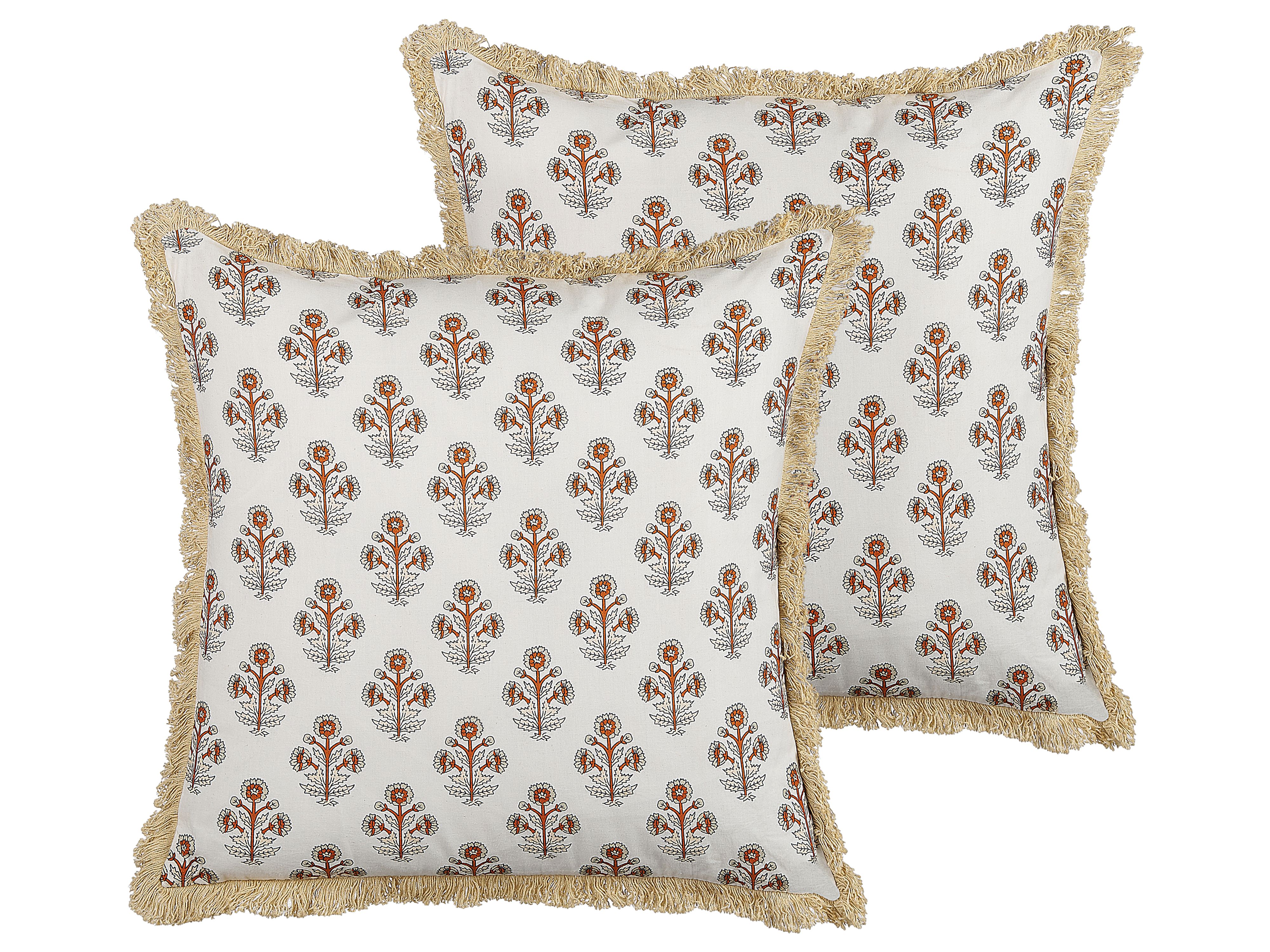 Set of 2 Decorative Cushions OMORIKA Cotton 45 x 45 cm White Floral Pattern