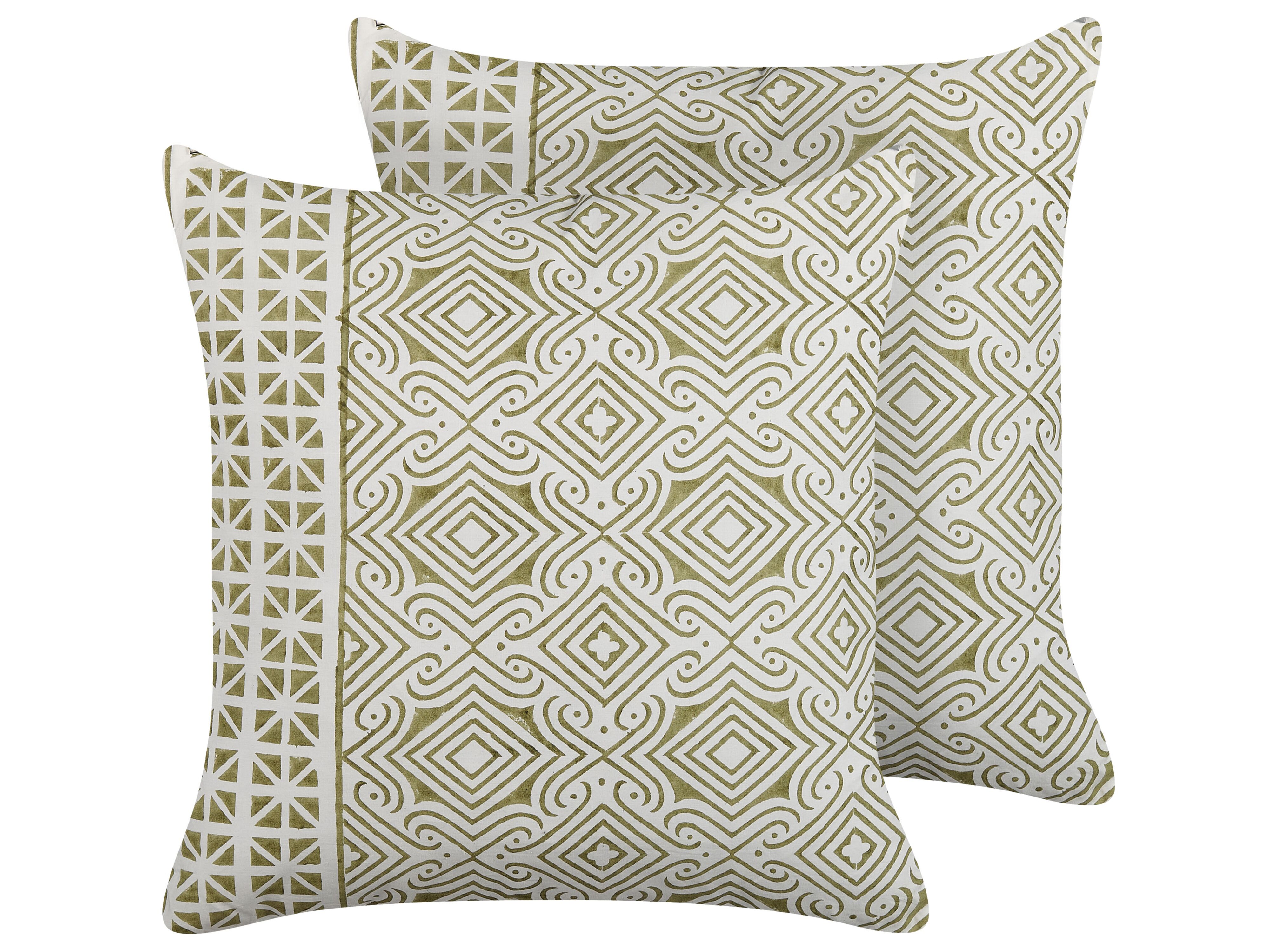 Set of 2 Decorative Cushions LARICS Cotton 45 x 45 cm Green Oriental Pattern